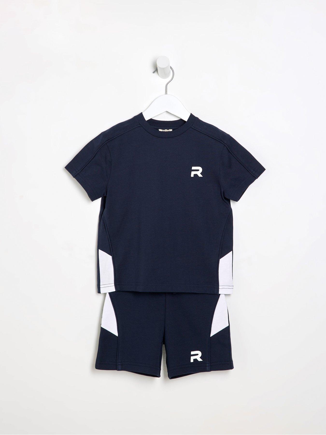  image of river-island-mini-mini-boys-piped-t-shirt-and-shorts-set-navy