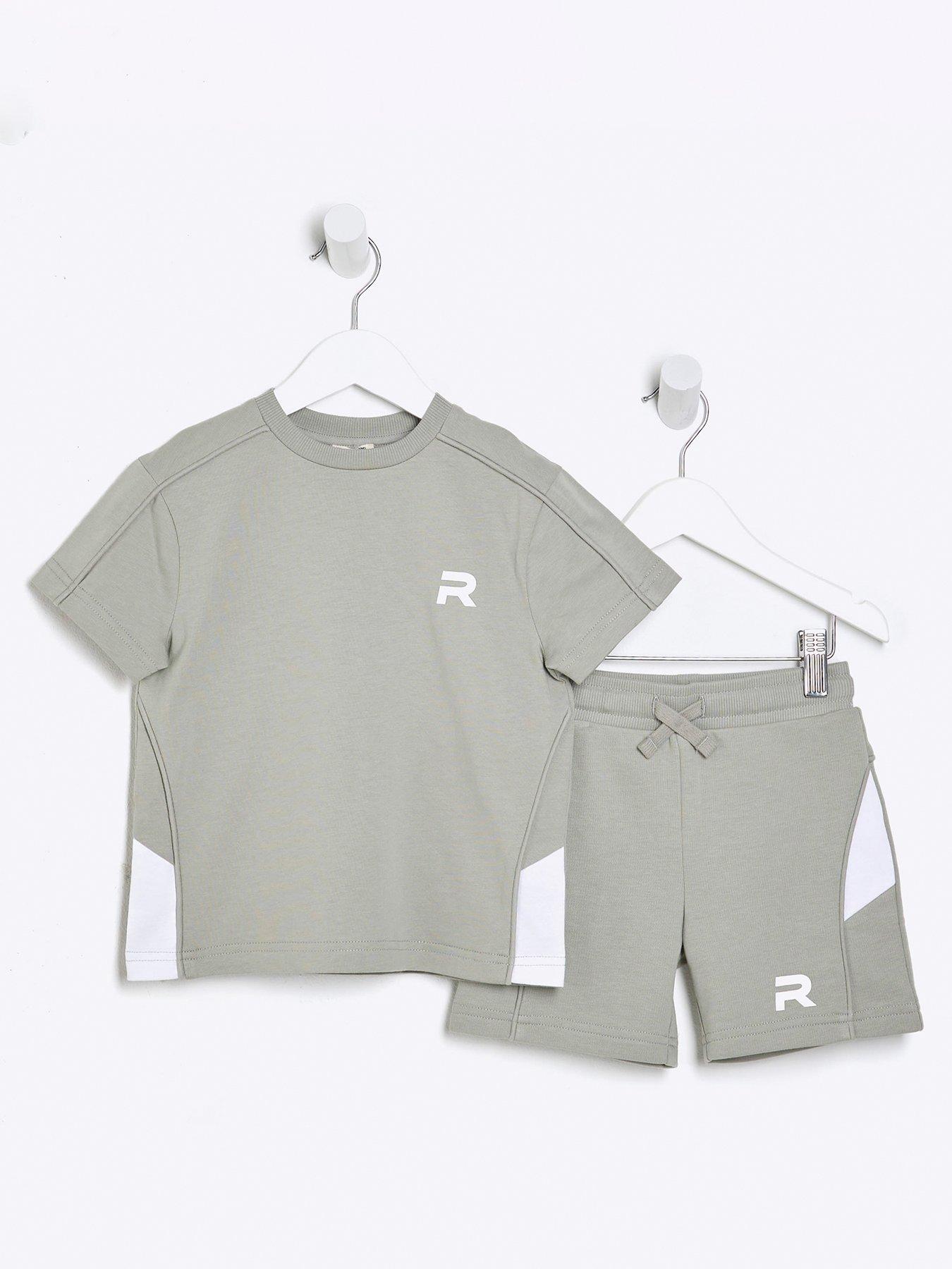  image of river-island-mini-mini-boys-piped-t-shirt-and-shorts-set-khaki