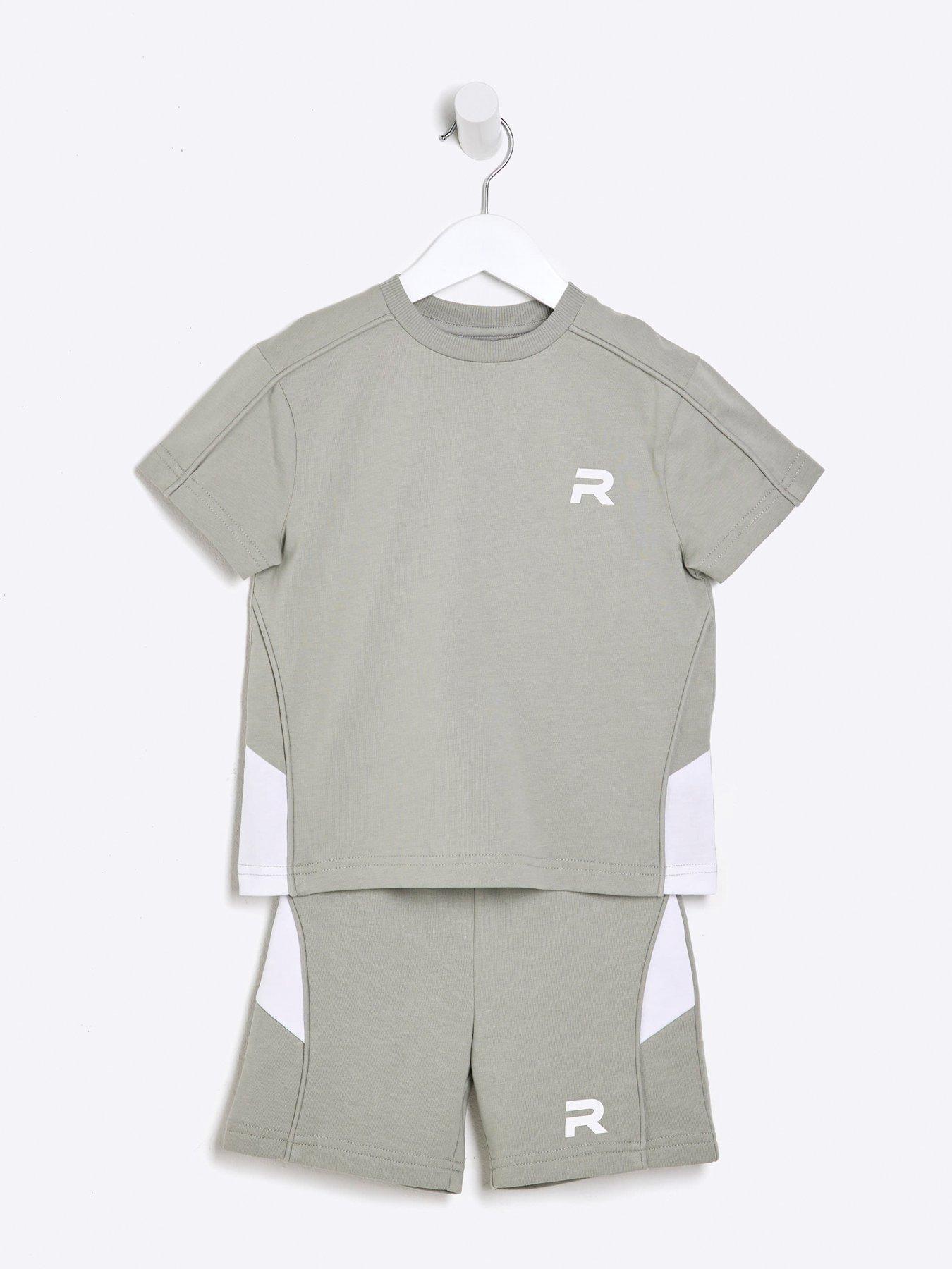 Image 3 of 5 of River Island Mini Boys Piped T-Shirt And Shorts Set - Khaki