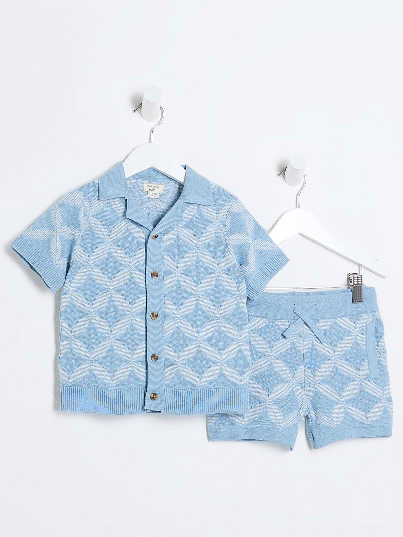  image of river-island-mini-mini-boys-geometric-polo-shorts-set-blue