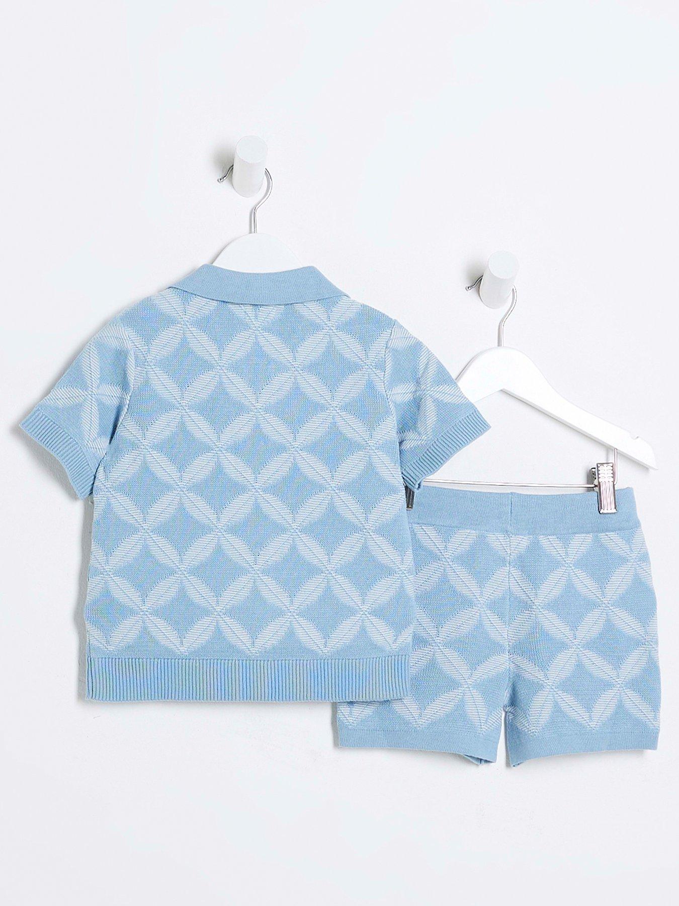  image of river-island-mini-mini-boys-geometric-polo-shorts-set-blue
