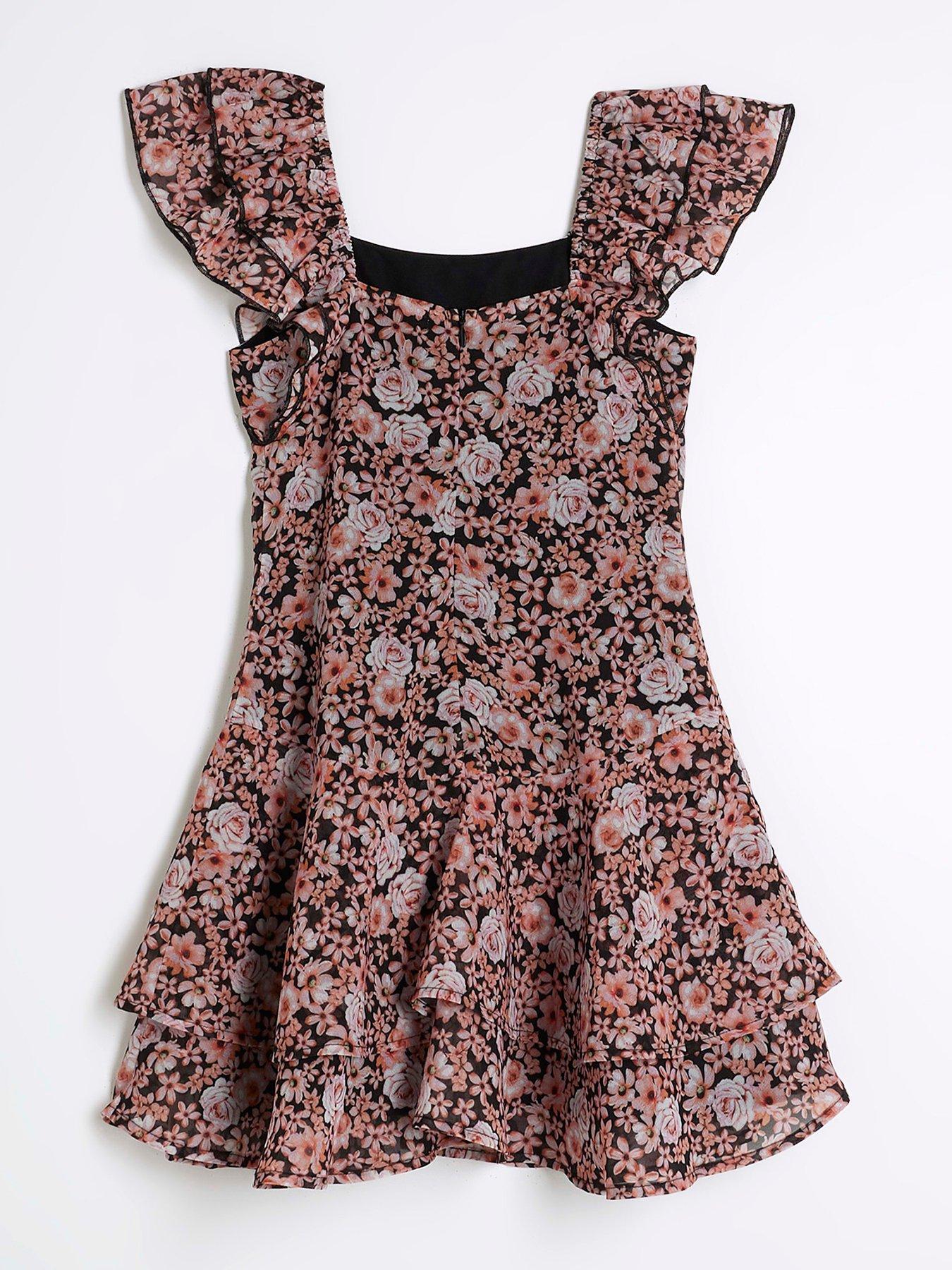 image of river-island-girls-floral-skater-dress-black