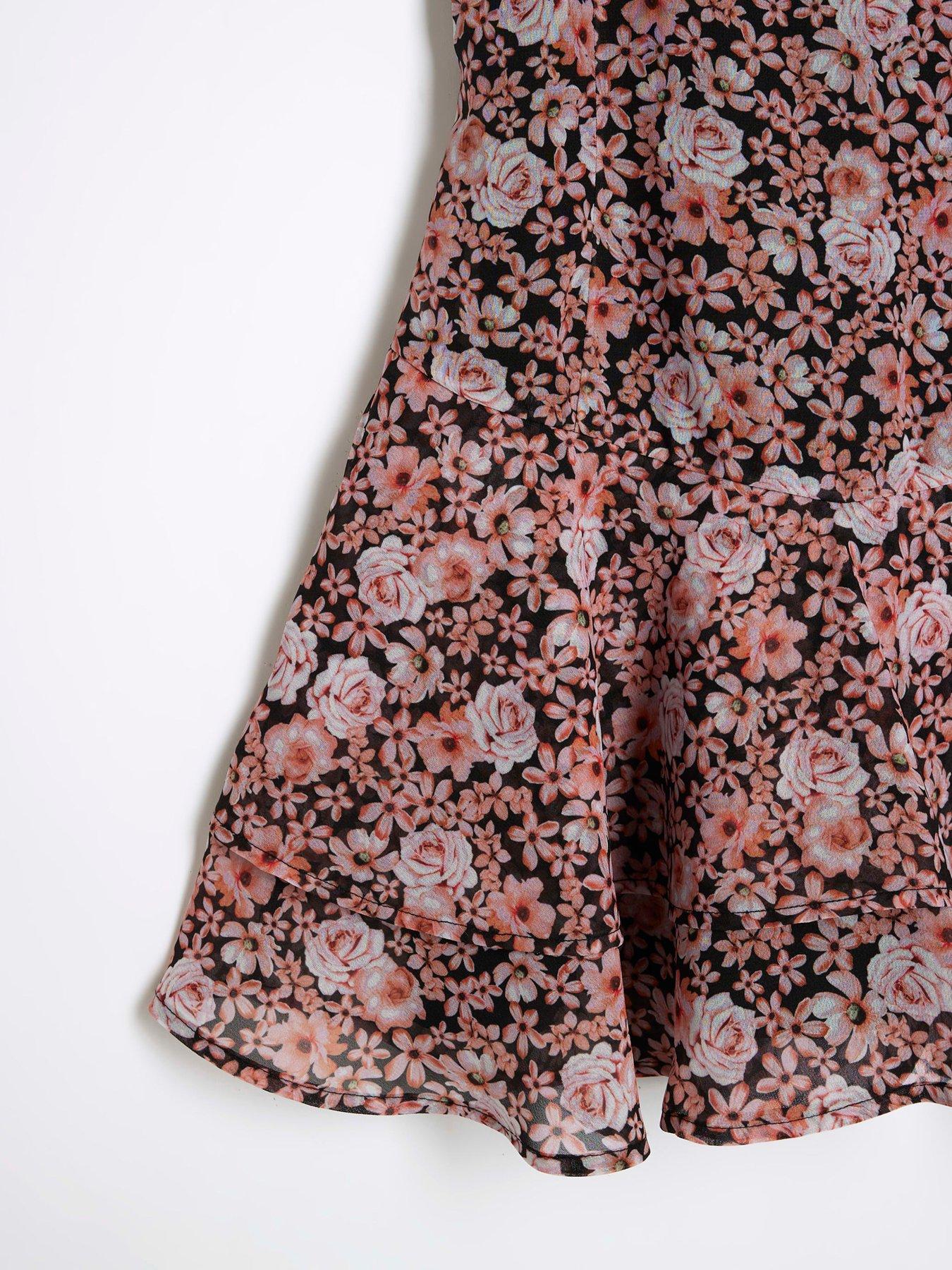  image of river-island-girls-floral-skater-dress-black