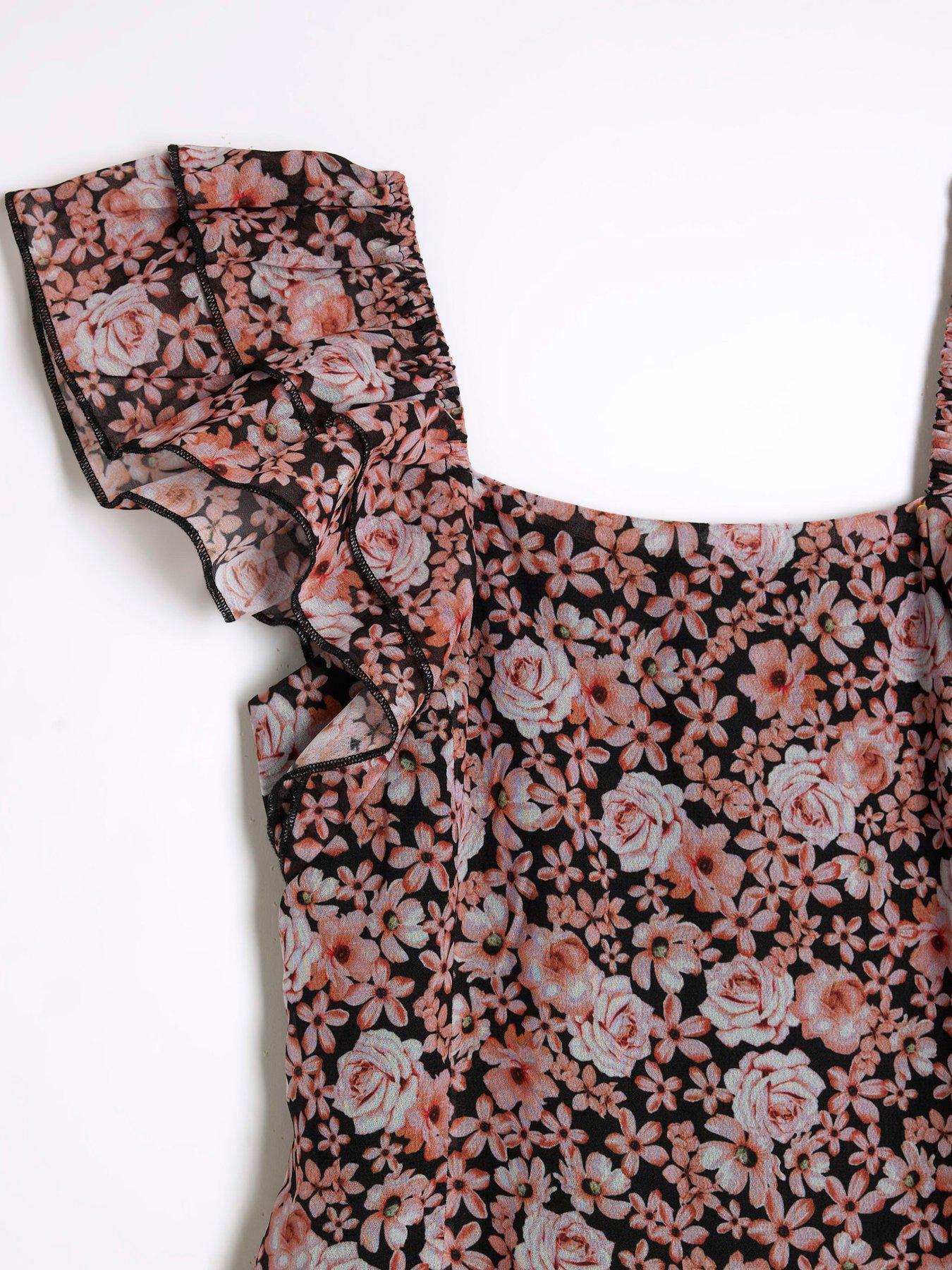  image of river-island-girls-floral-skater-dress-black