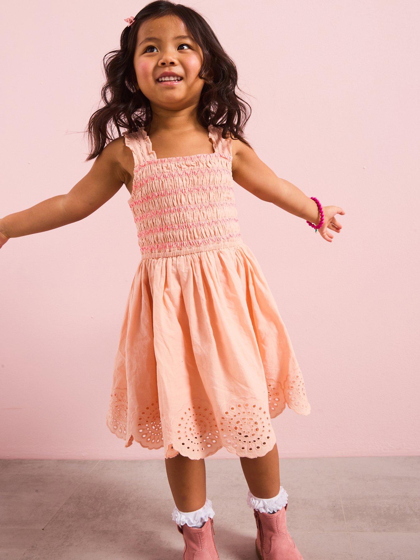 River Island Mini Mini Girls Broidery Bubble Hem Dress Coral