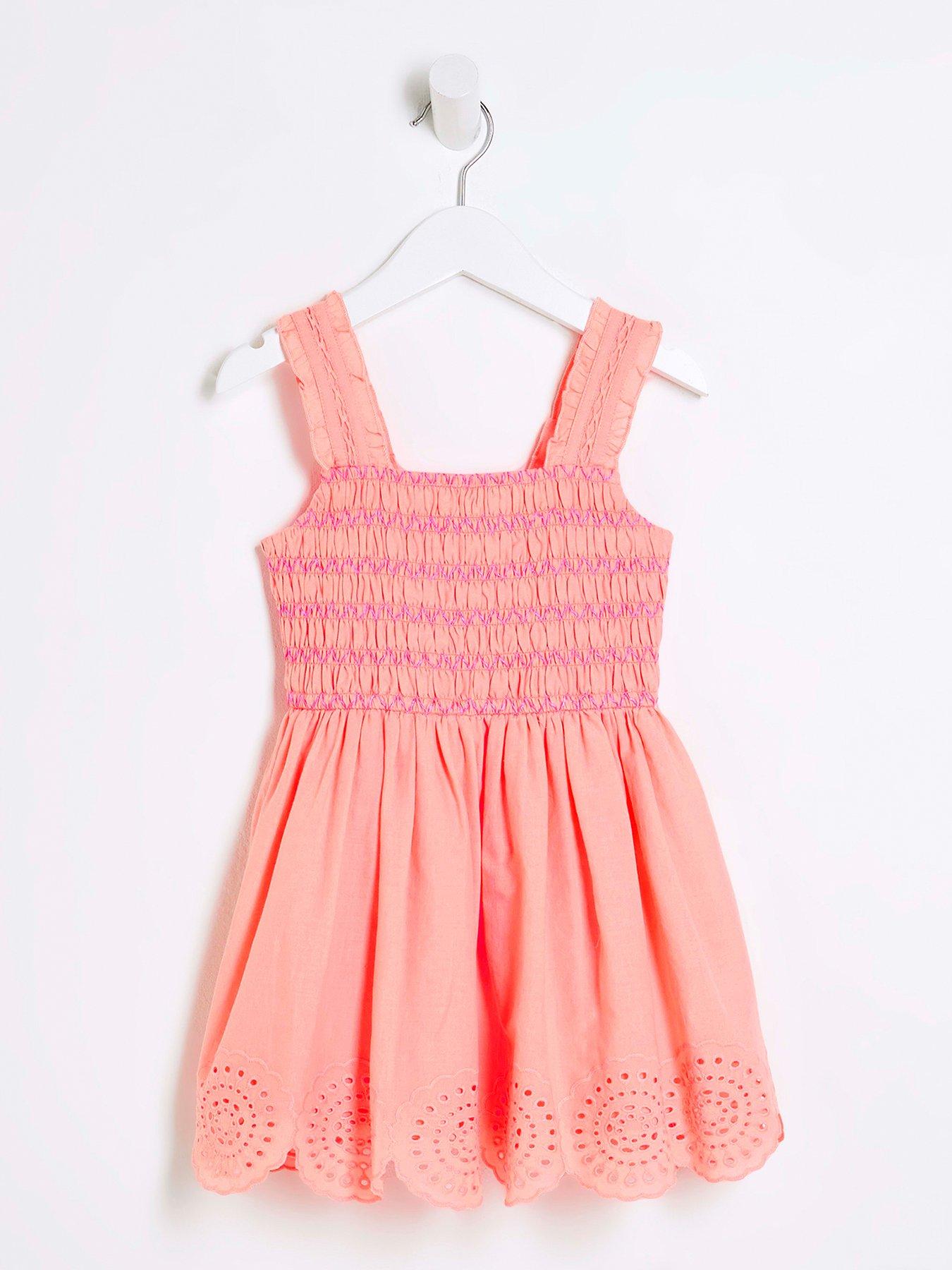  image of river-island-mini-mini-girls-broidery-bubble-hem-dress-coral
