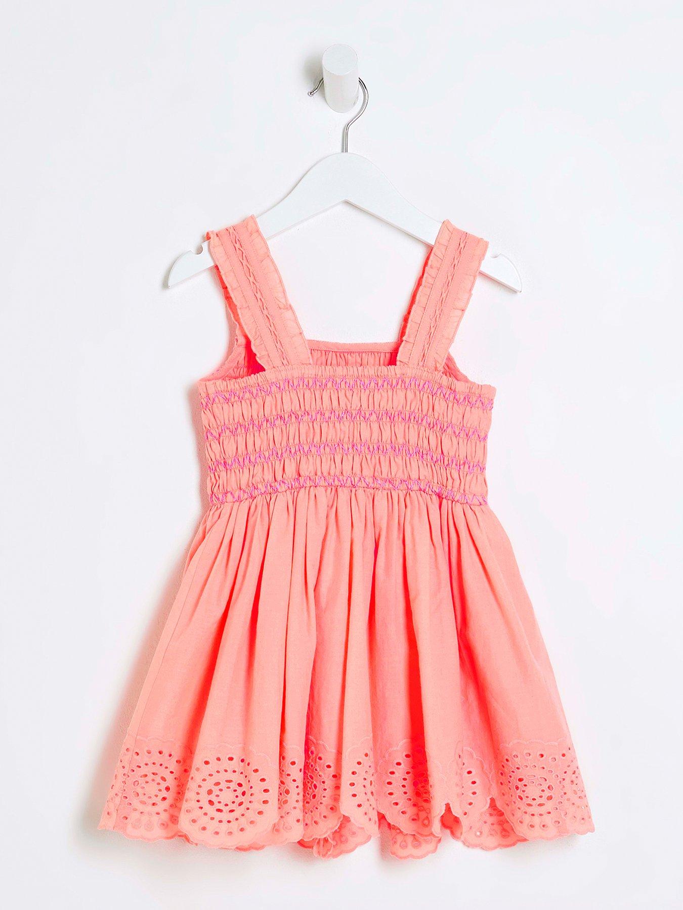  image of river-island-mini-mini-girls-broidery-bubble-hem-dress-coral