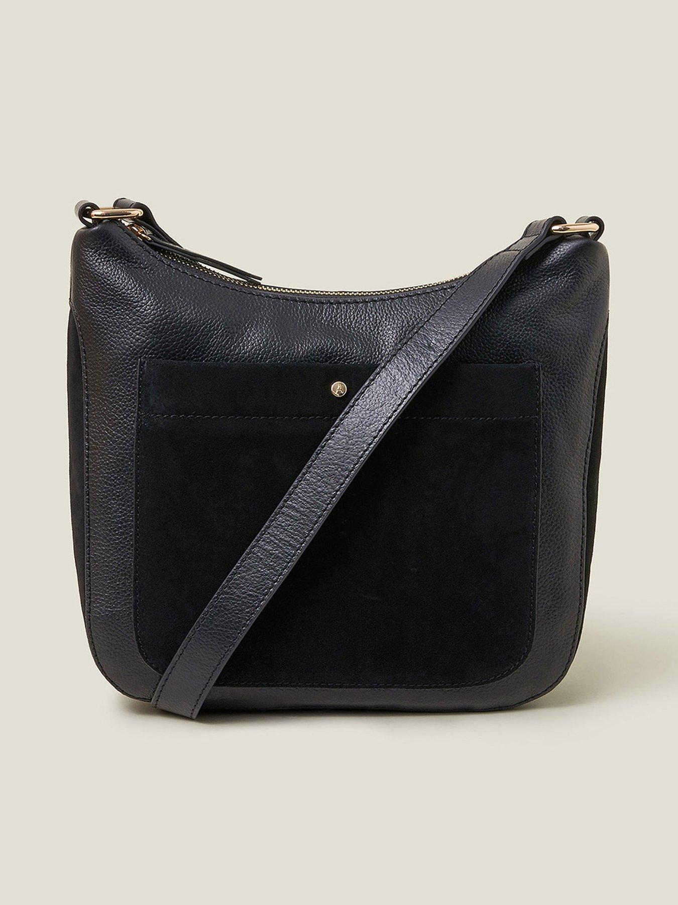Image 1 of 5 of Accessorize Leather Messenger Bag - Black