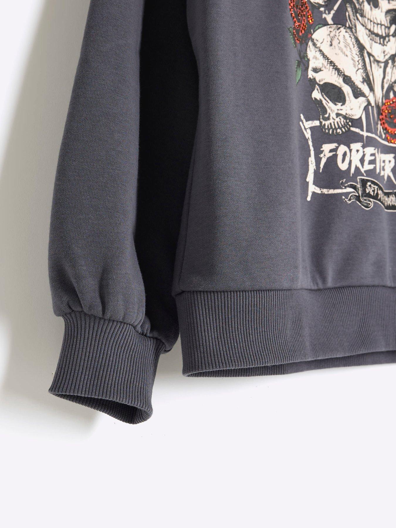  image of river-island-girls-forever-wild-graphic-sweat-light-grey