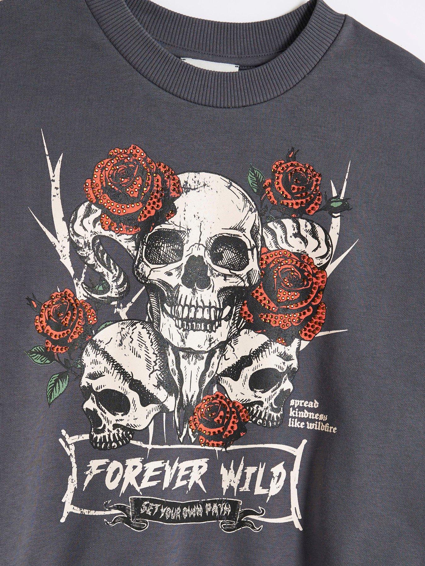  image of river-island-girls-forever-wild-graphic-sweat-light-grey