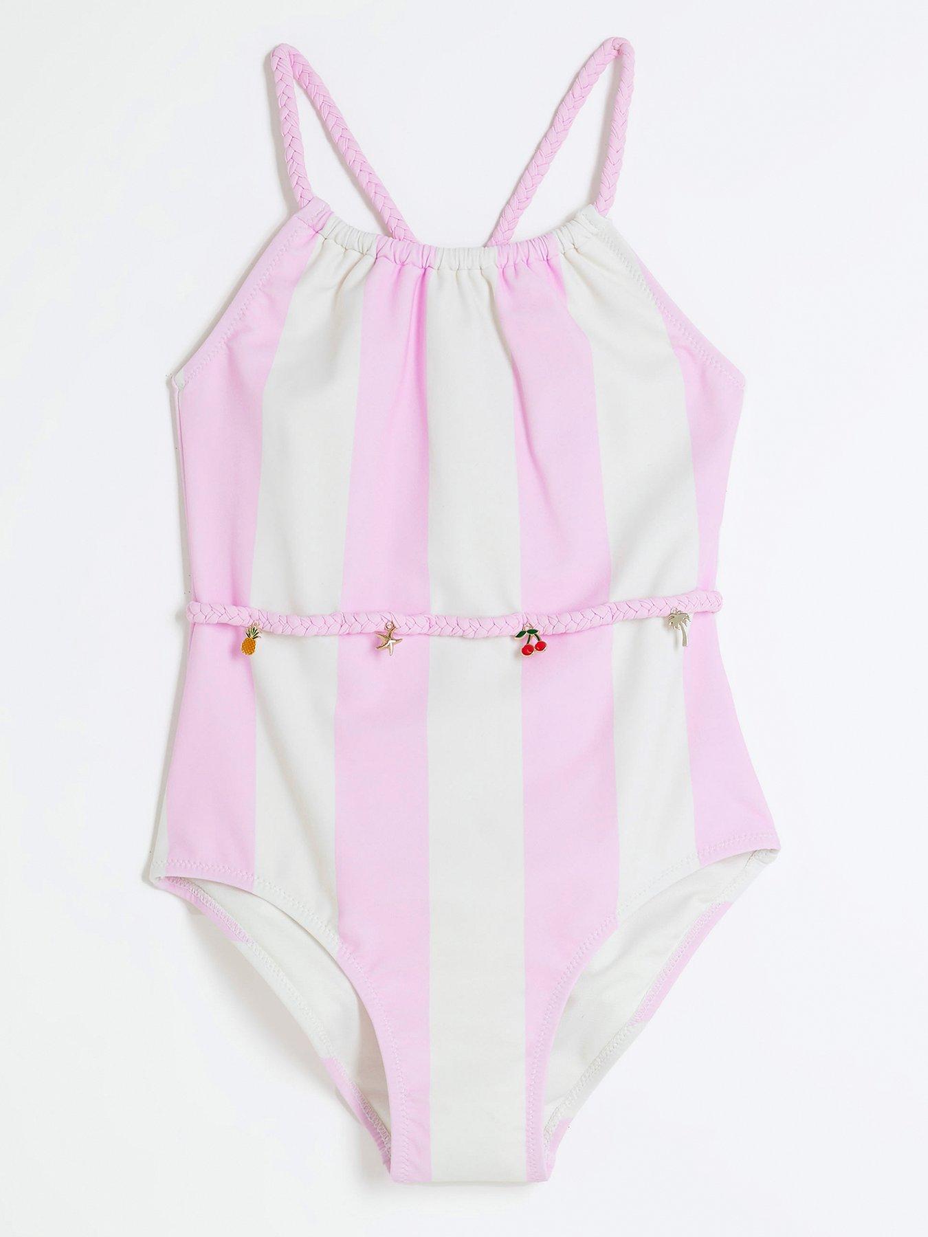  image of river-island-girls-stripe-charm-belt-swimsuit-light-pink