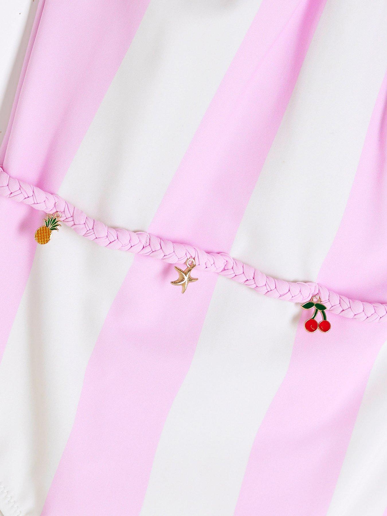  image of river-island-girls-stripe-charm-belt-swimsuit-light-pink