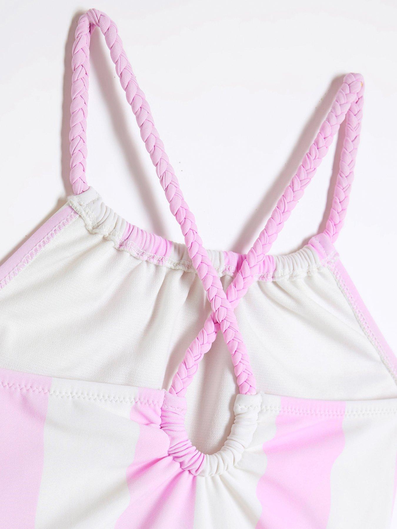  image of river-island-girls-stripe-charm-belt-swimsuit-light-pink