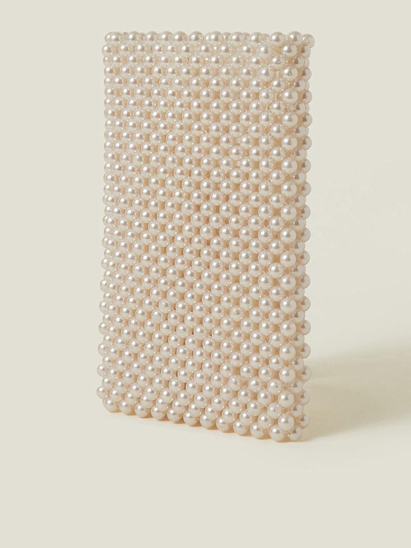  image of accessorize-bridal-pearl-phone-bag-ivory