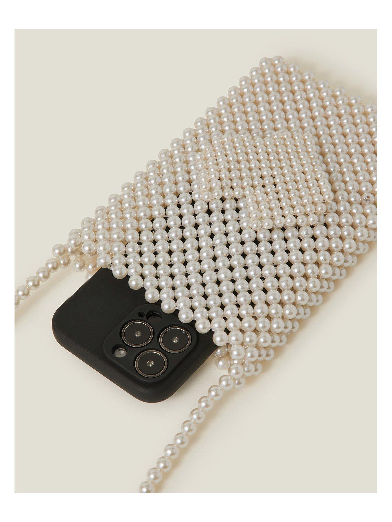  image of accessorize-bridal-pearl-phone-bag-ivory