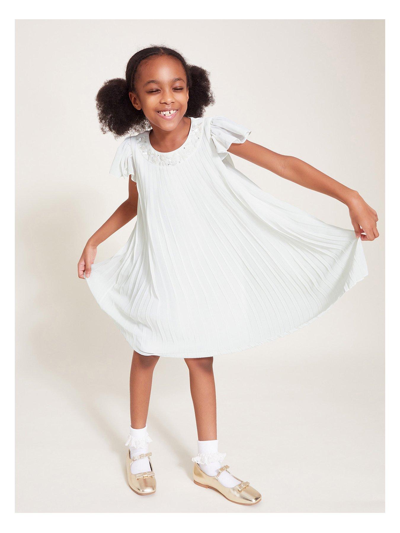 undefined Girls Nellie Pleated Bridesmaid Dress - Ivory