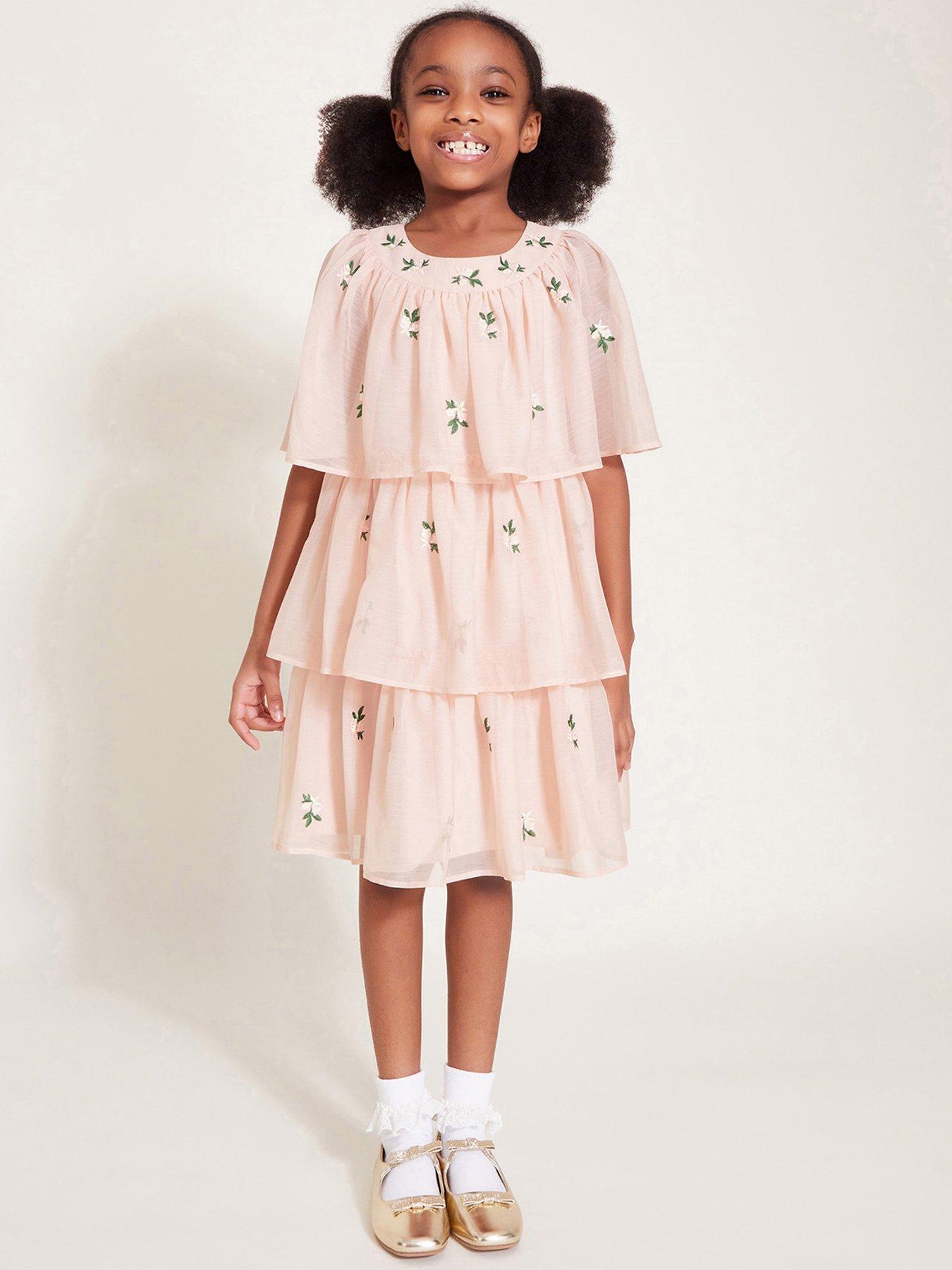 undefined Girls Katinka Embroidered Tiered Dress - Pink