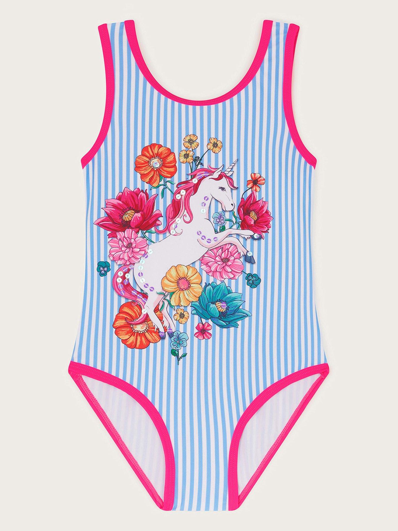  image of monsoon-girls-striped-unicorn-swimsuit-blue