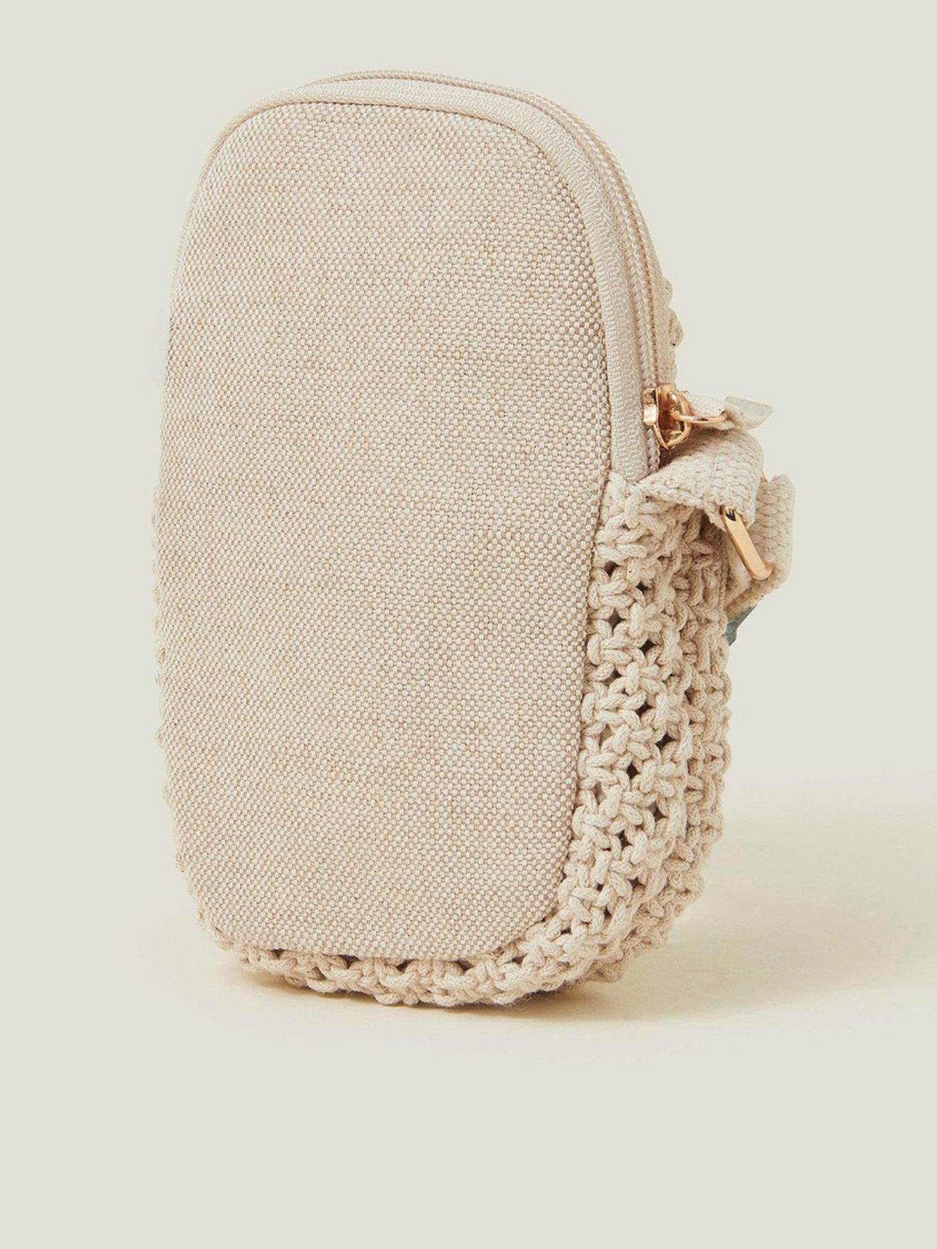  image of accessorize-macrame-phone-bag-cream