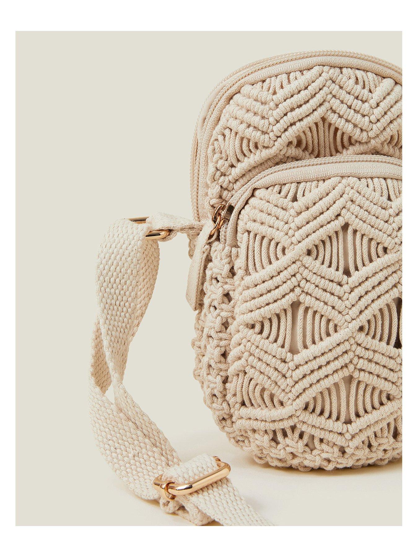  image of accessorize-macrame-phone-bag-cream