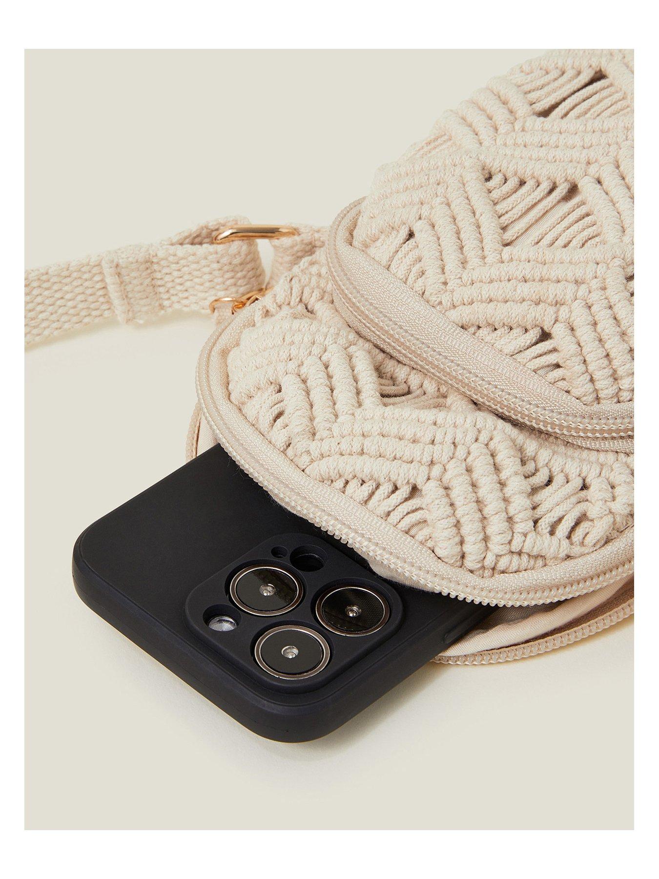  image of accessorize-macrame-phone-bag-cream