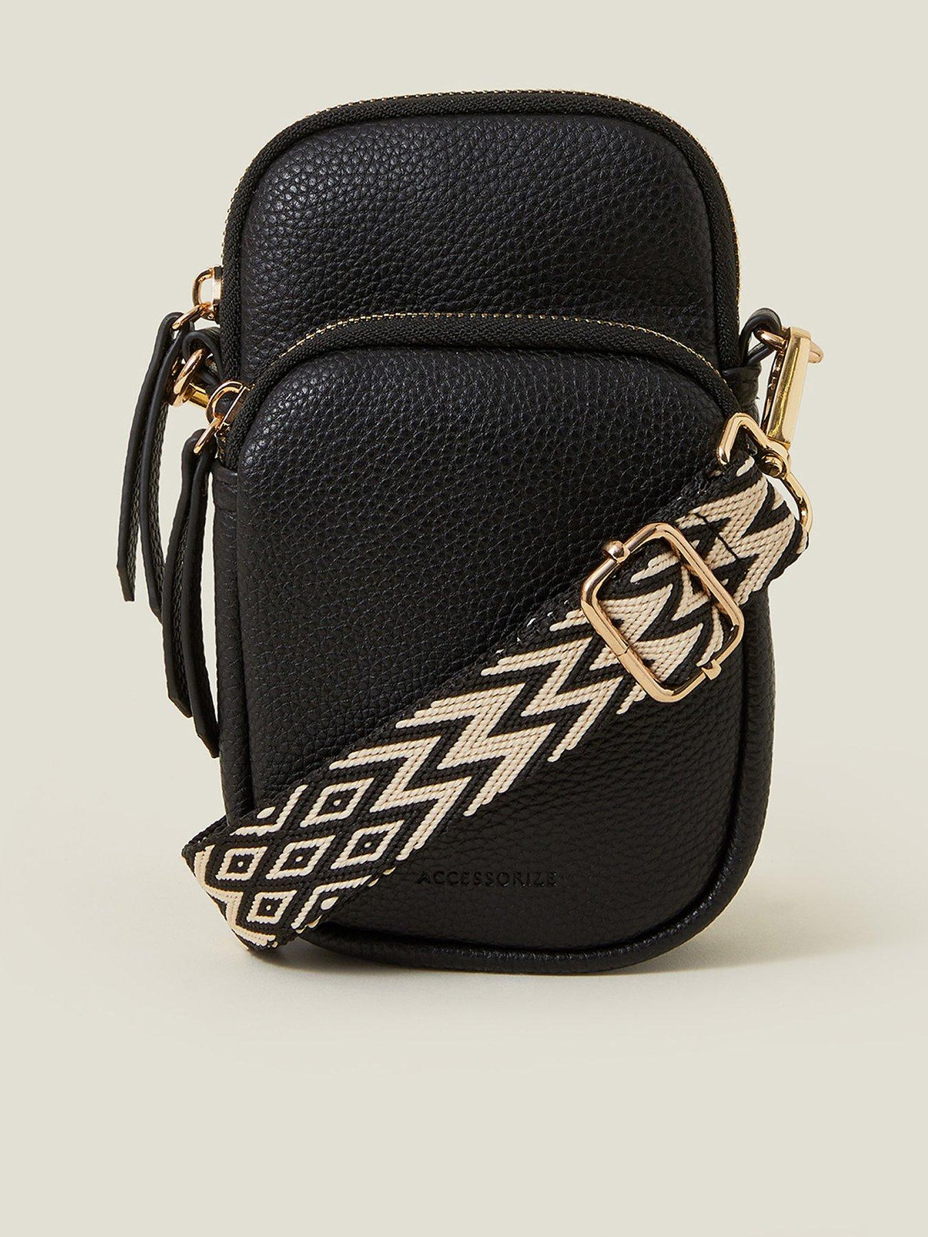  image of accessorize-webbing-strap-phone-bag-black