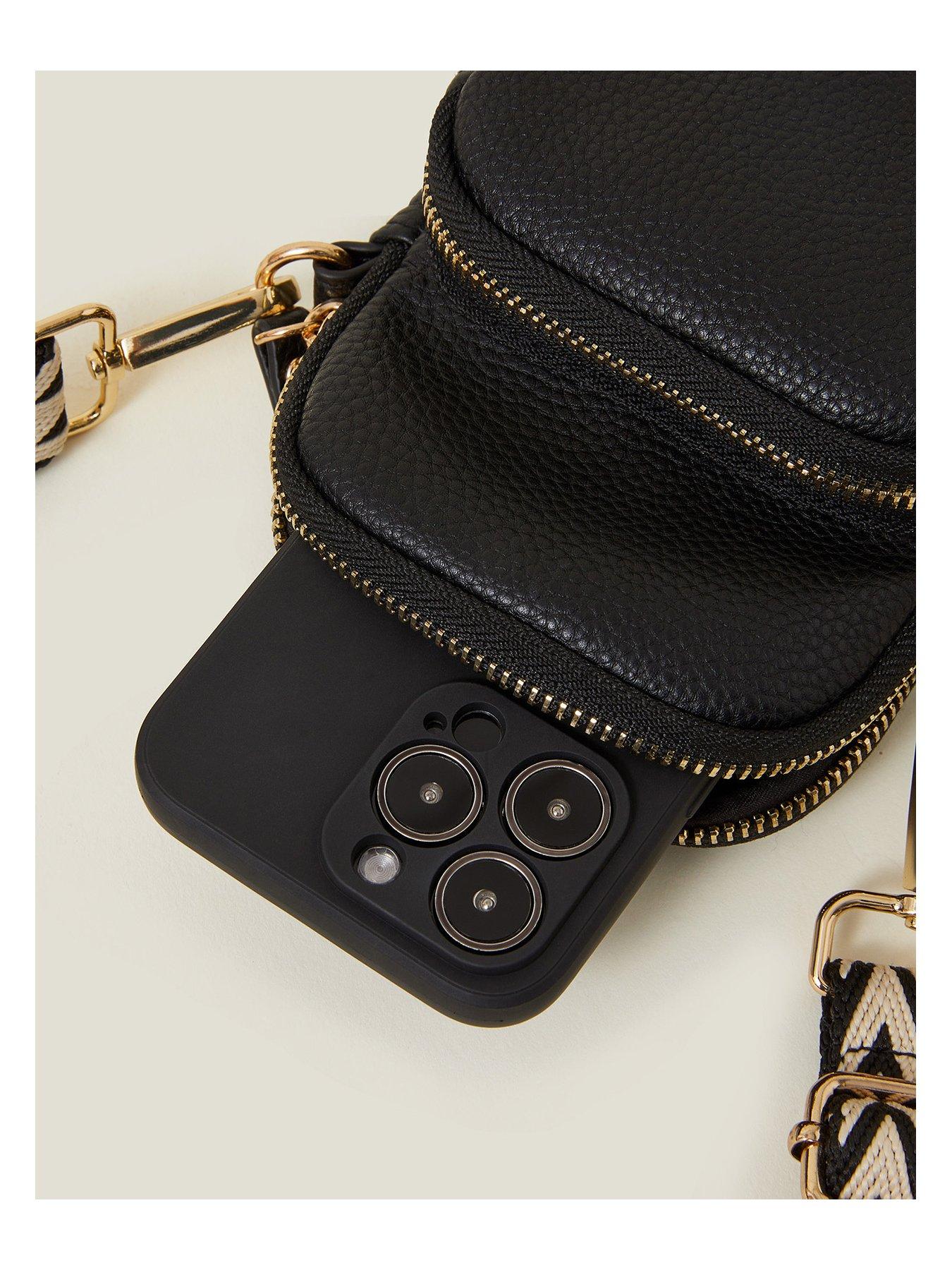  image of accessorize-webbing-strap-phone-bag-black