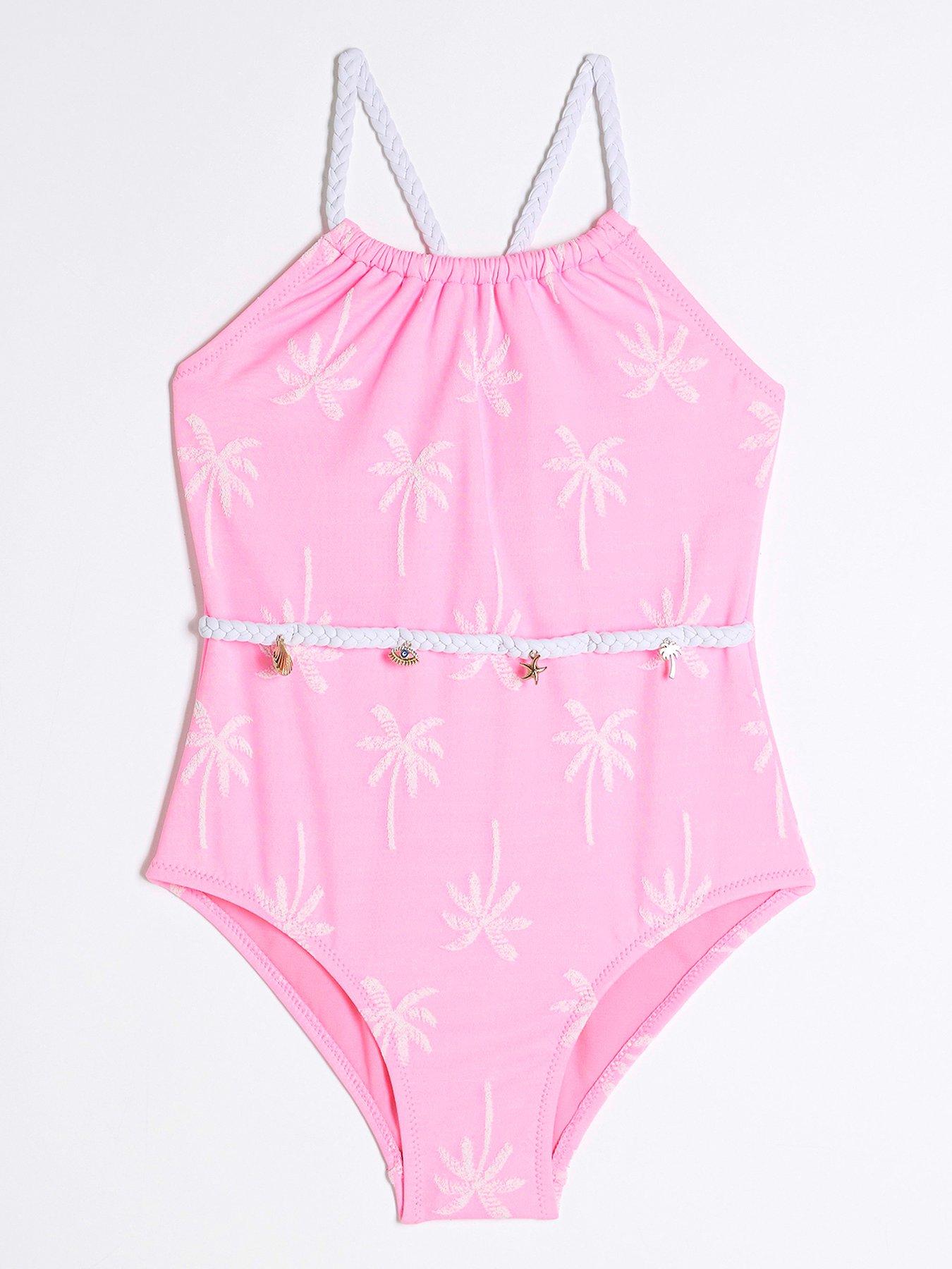 undefined Girls Palm Textured Swimsuit - Light Pink