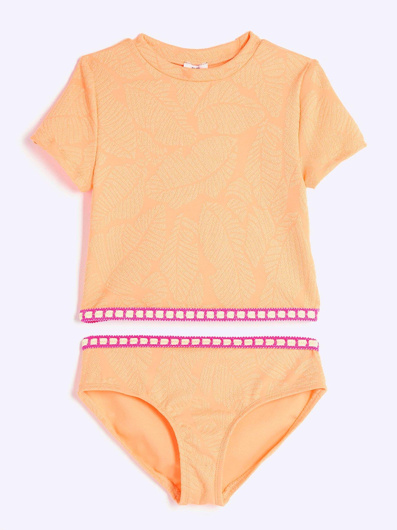 river-island-girls-palm-textured-t-shirt-bikini-set-peach