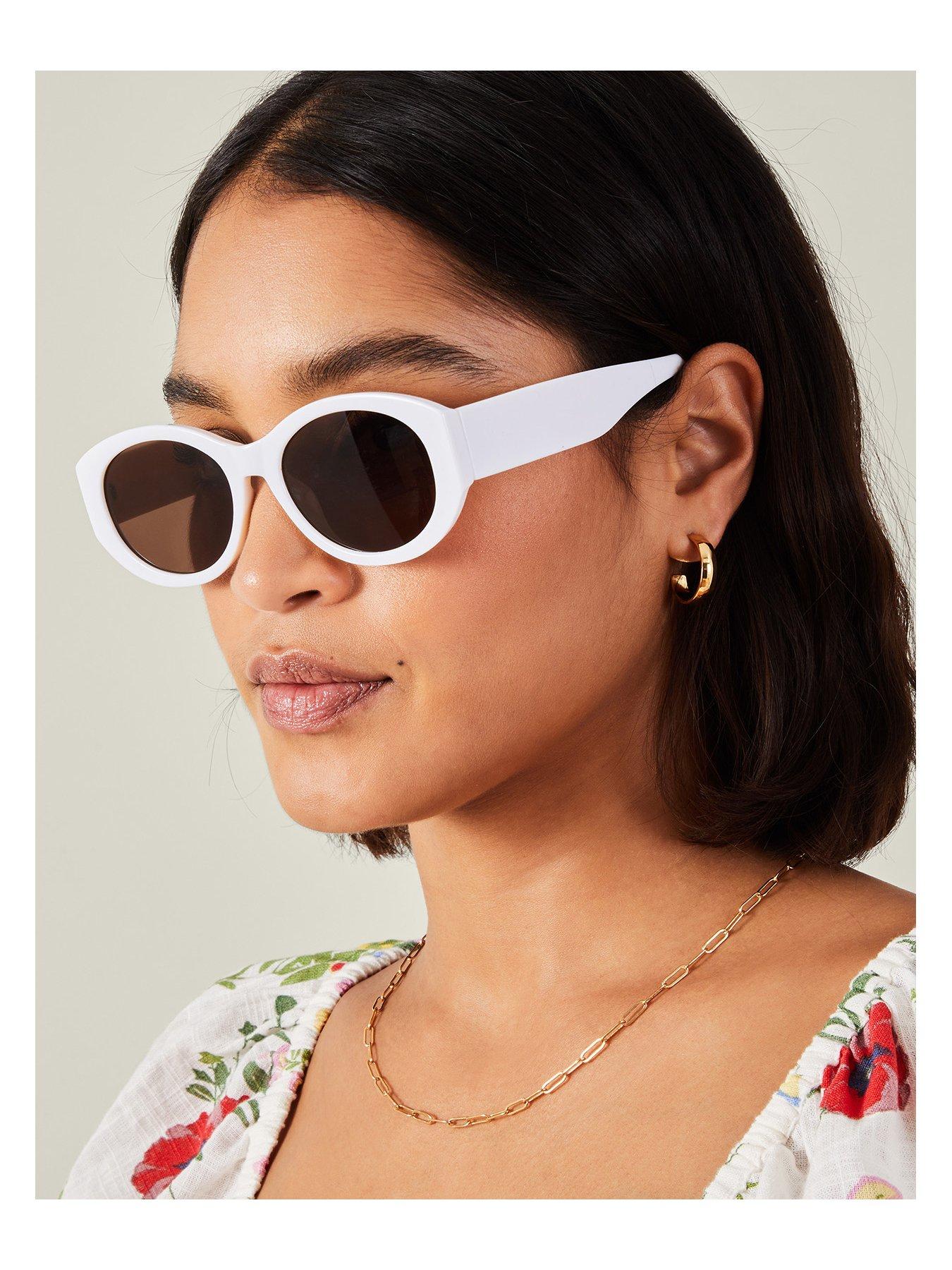  image of accessorize-white-oval-frame-sunglasses-white