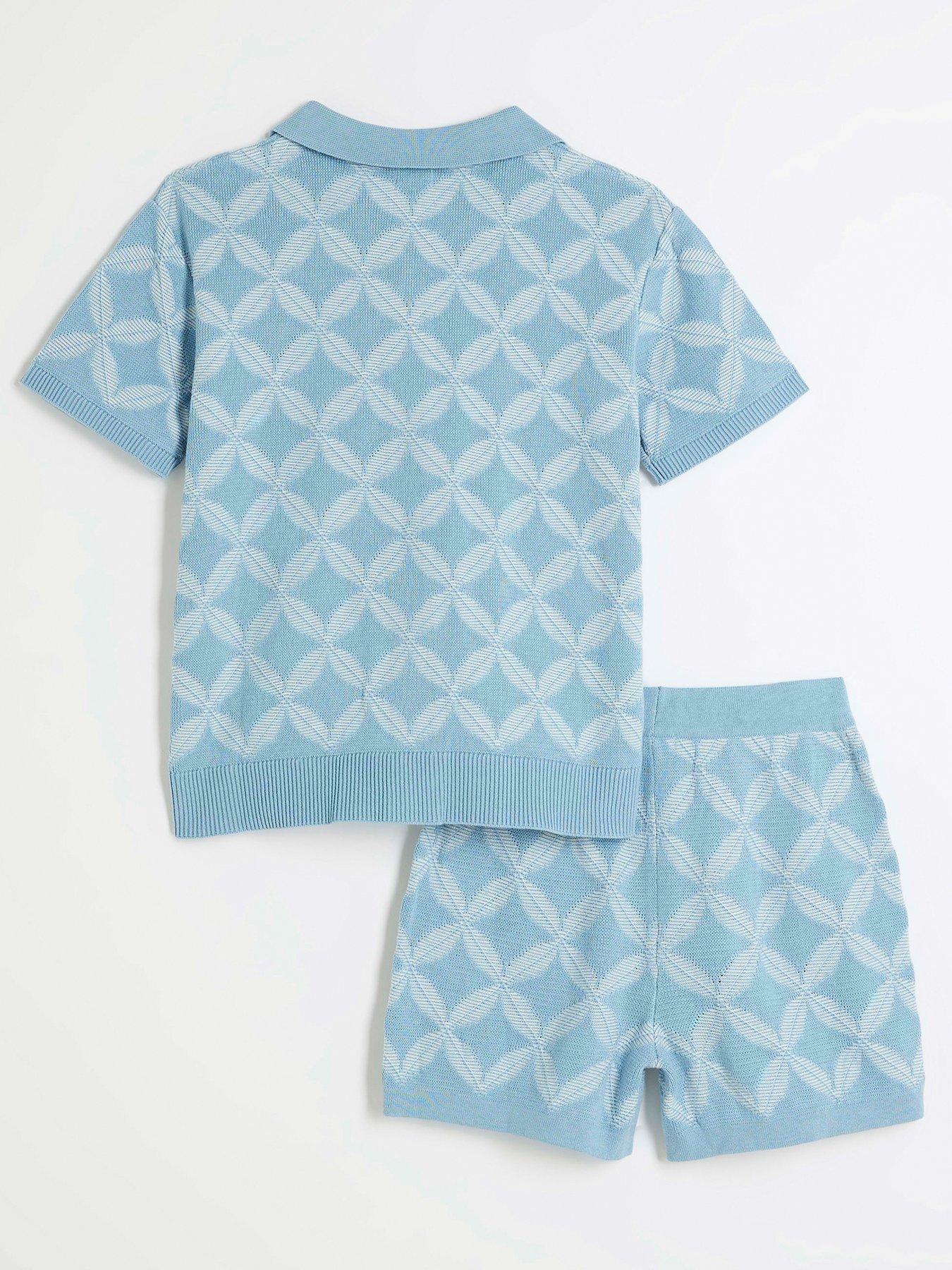  image of river-island-boys-geometric-polo-shorts-set-blue
