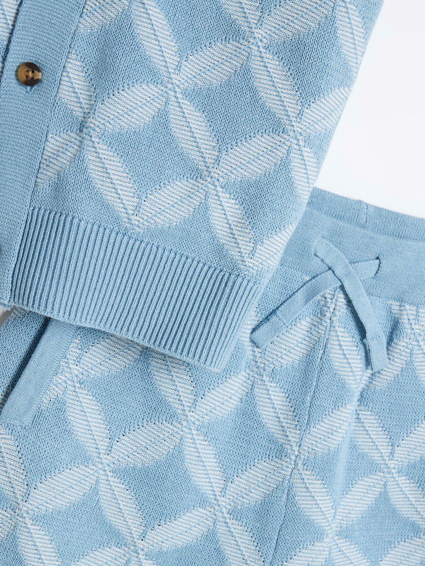  image of river-island-boys-geometric-polo-shorts-set-blue