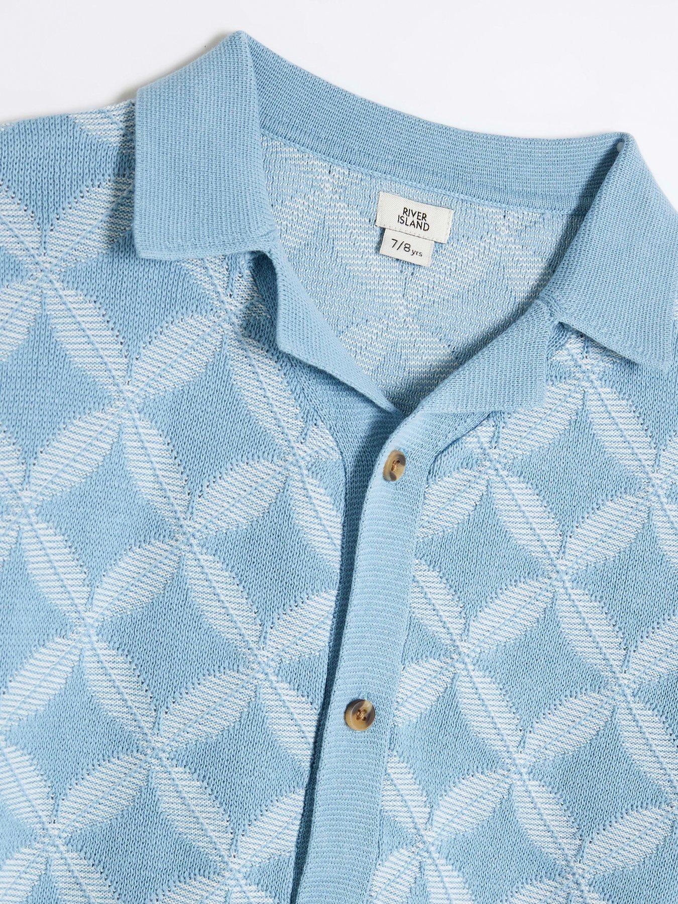  image of river-island-boys-geometric-polo-shorts-set-blue