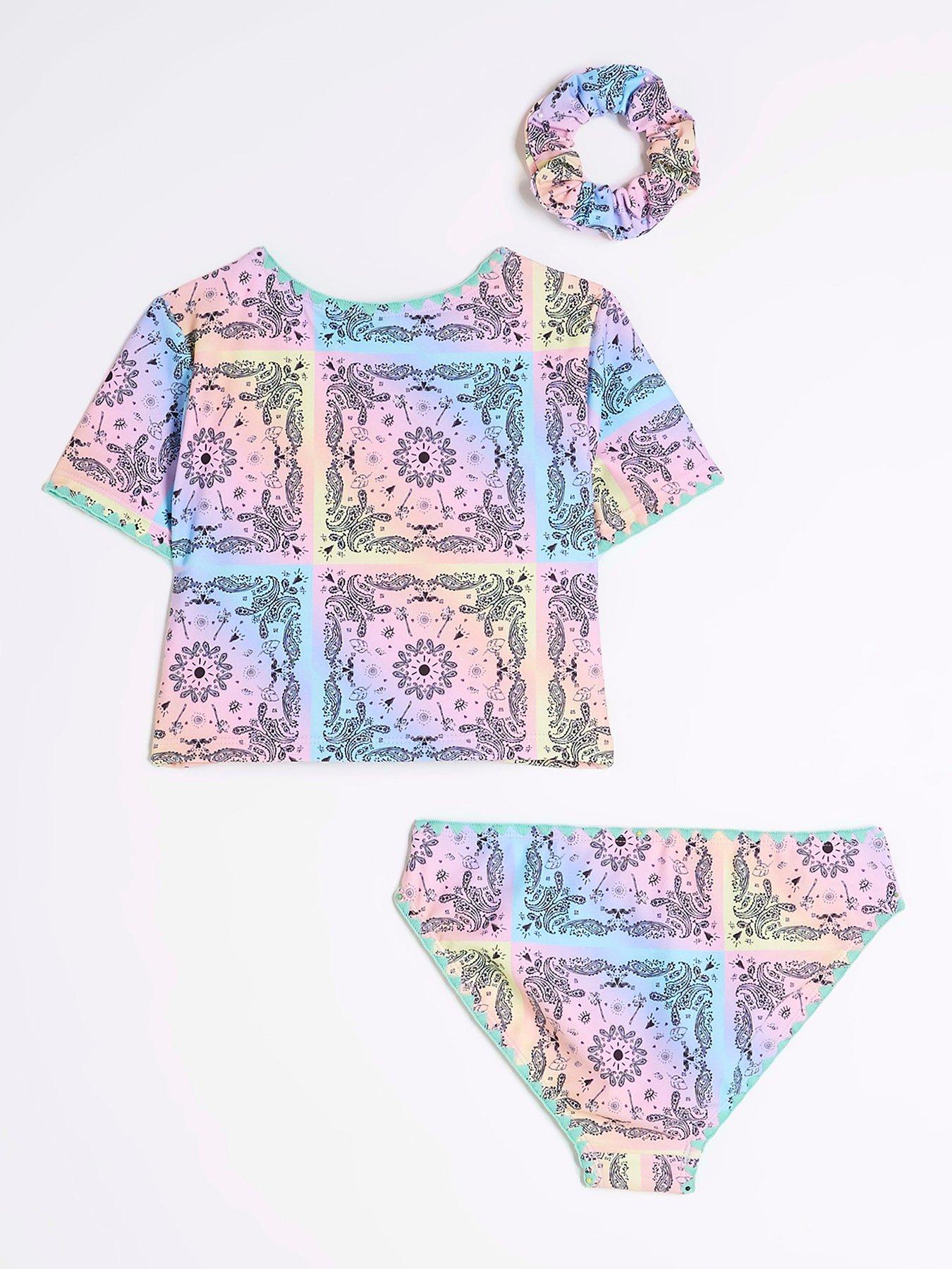  image of river-island-girls-bandana-print-t-shirt-bikini-set-purple