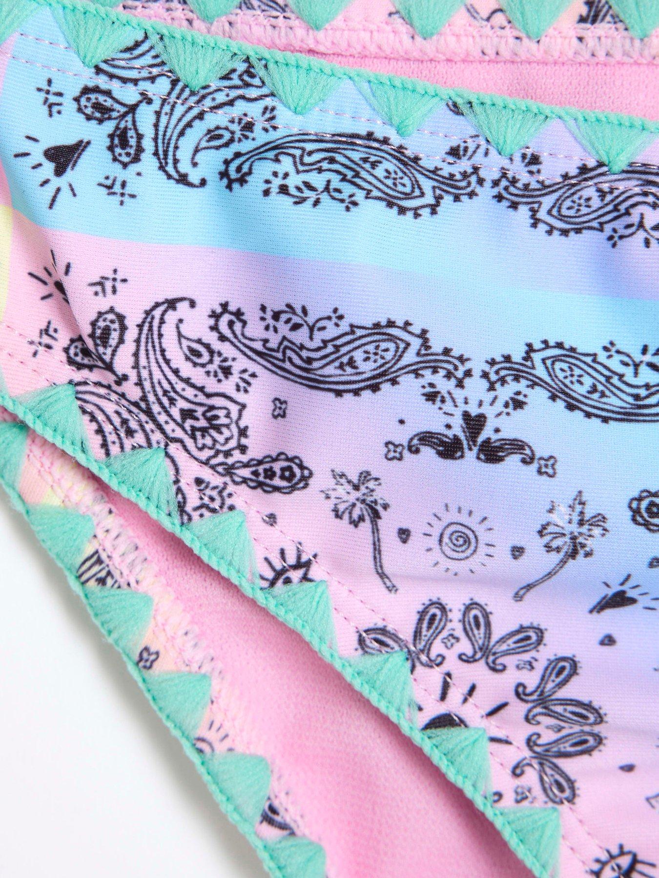  image of river-island-girls-bandana-print-t-shirt-bikini-set-purple