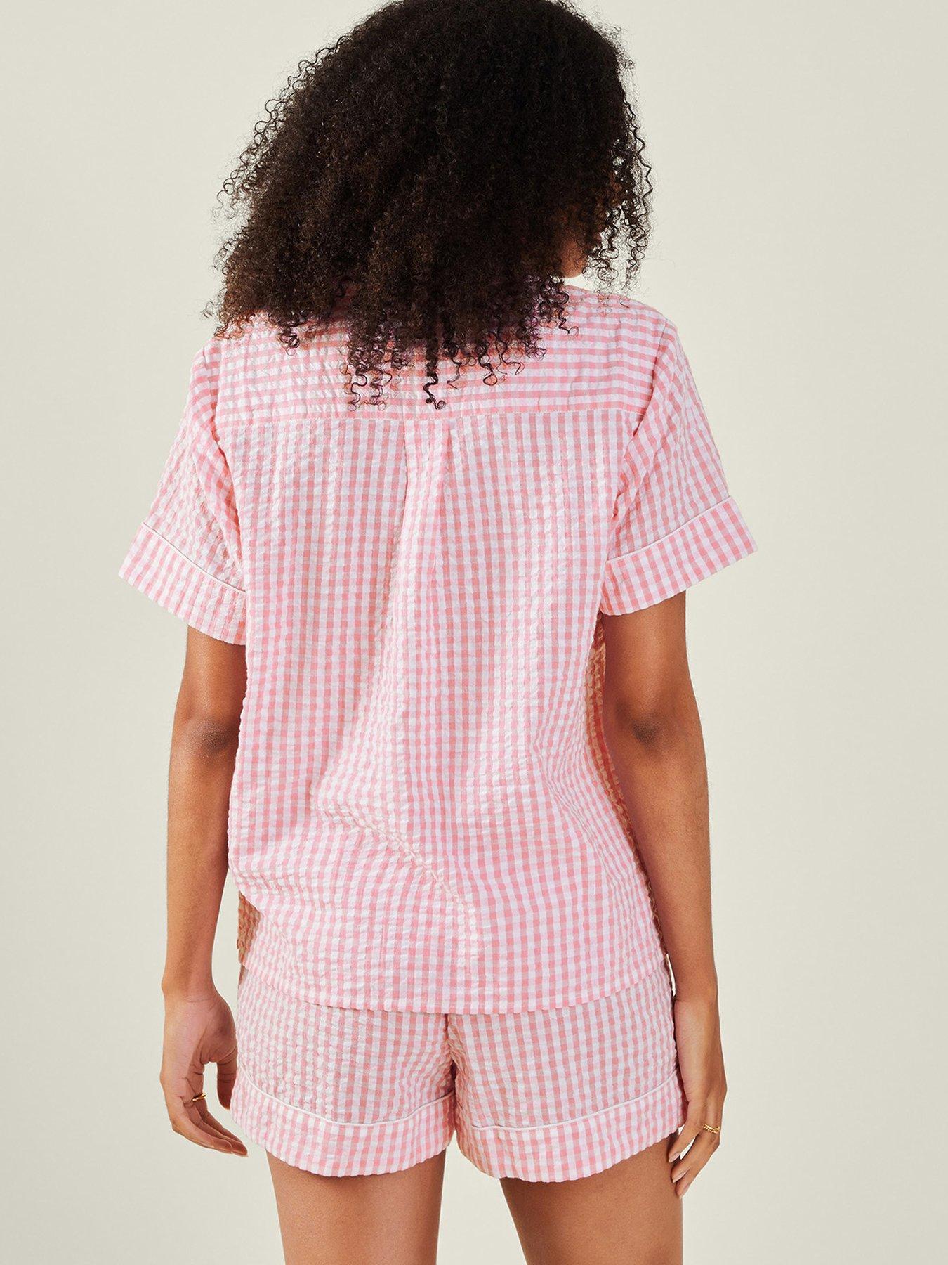  image of accessorize-gingham-short-pyjama-set-pink