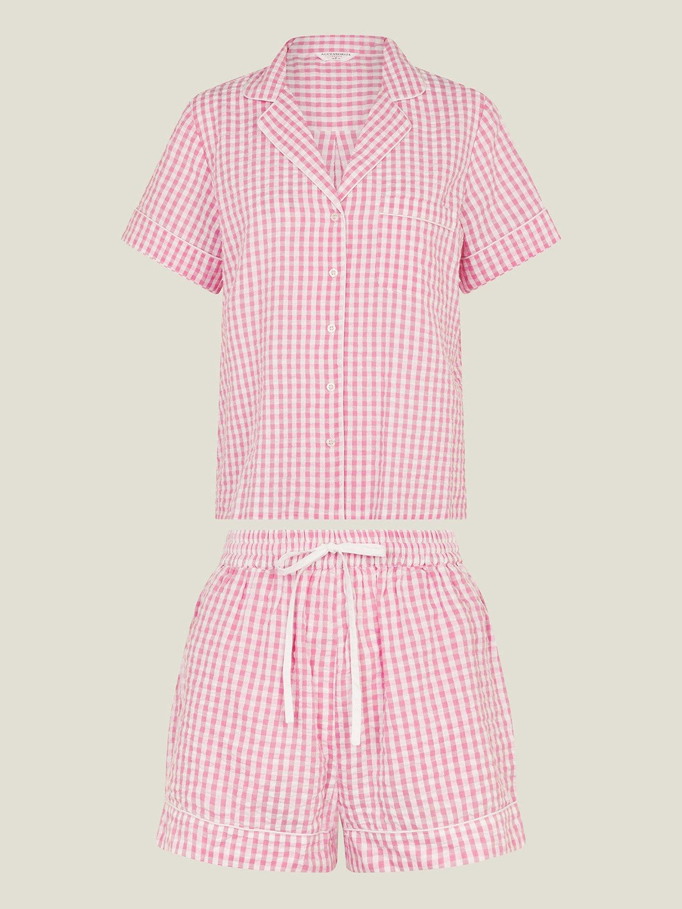  image of accessorize-gingham-short-pyjama-set-pink