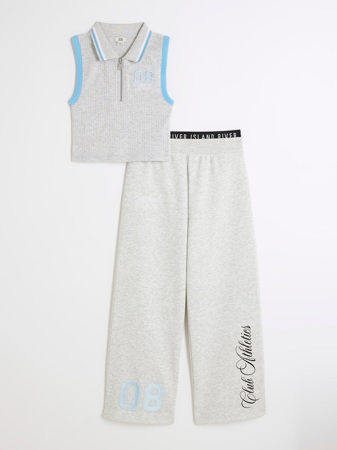  image of river-island-girls-graffiti-sleeveless-polo-shirt-set-grey