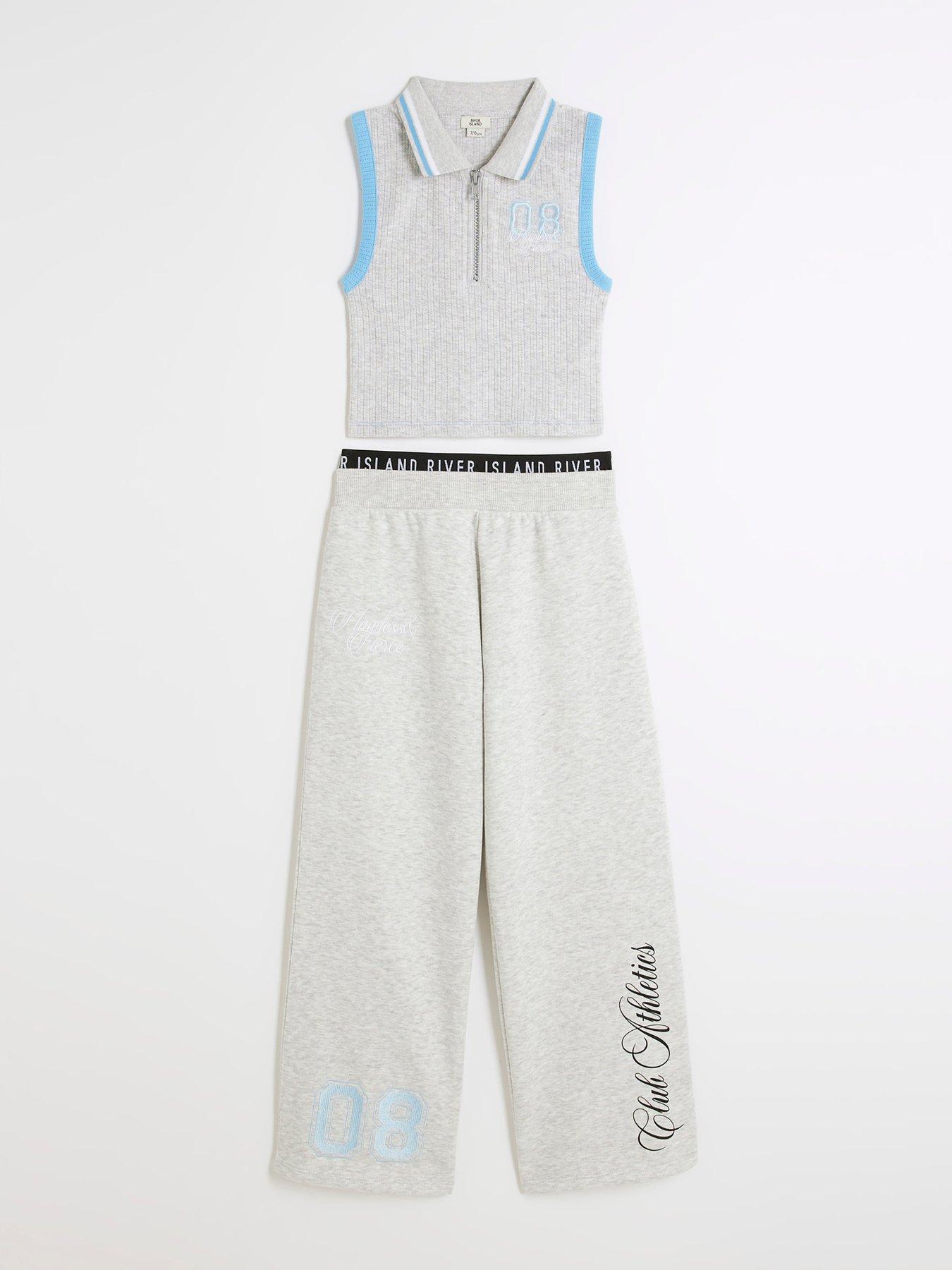  image of river-island-girls-graffiti-sleeveless-polo-shirt-set-grey