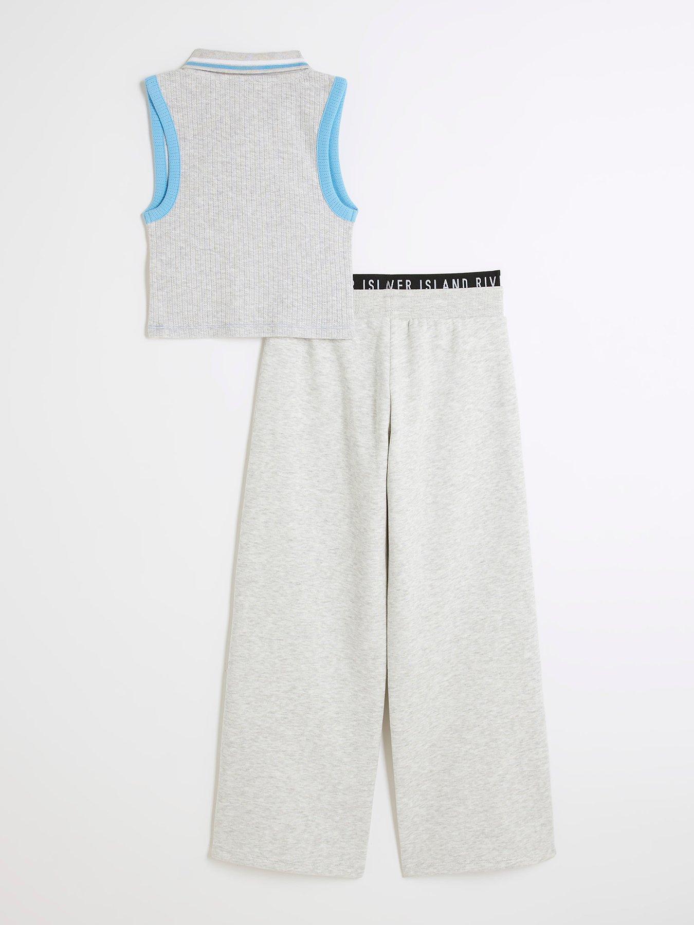  image of river-island-girls-graffiti-sleeveless-polo-shirt-set-grey