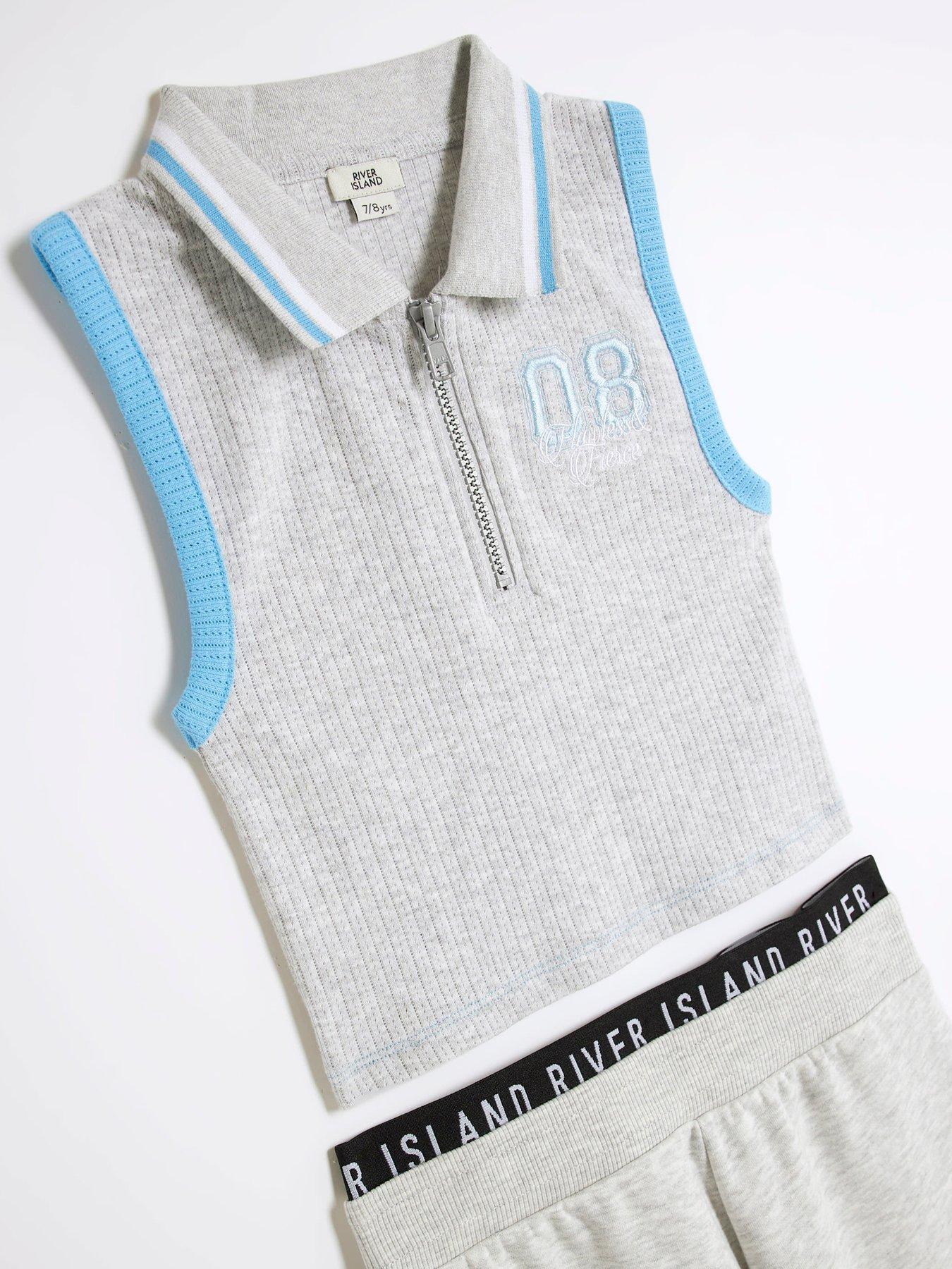  image of river-island-girls-graffiti-sleeveless-polo-shirt-set-grey