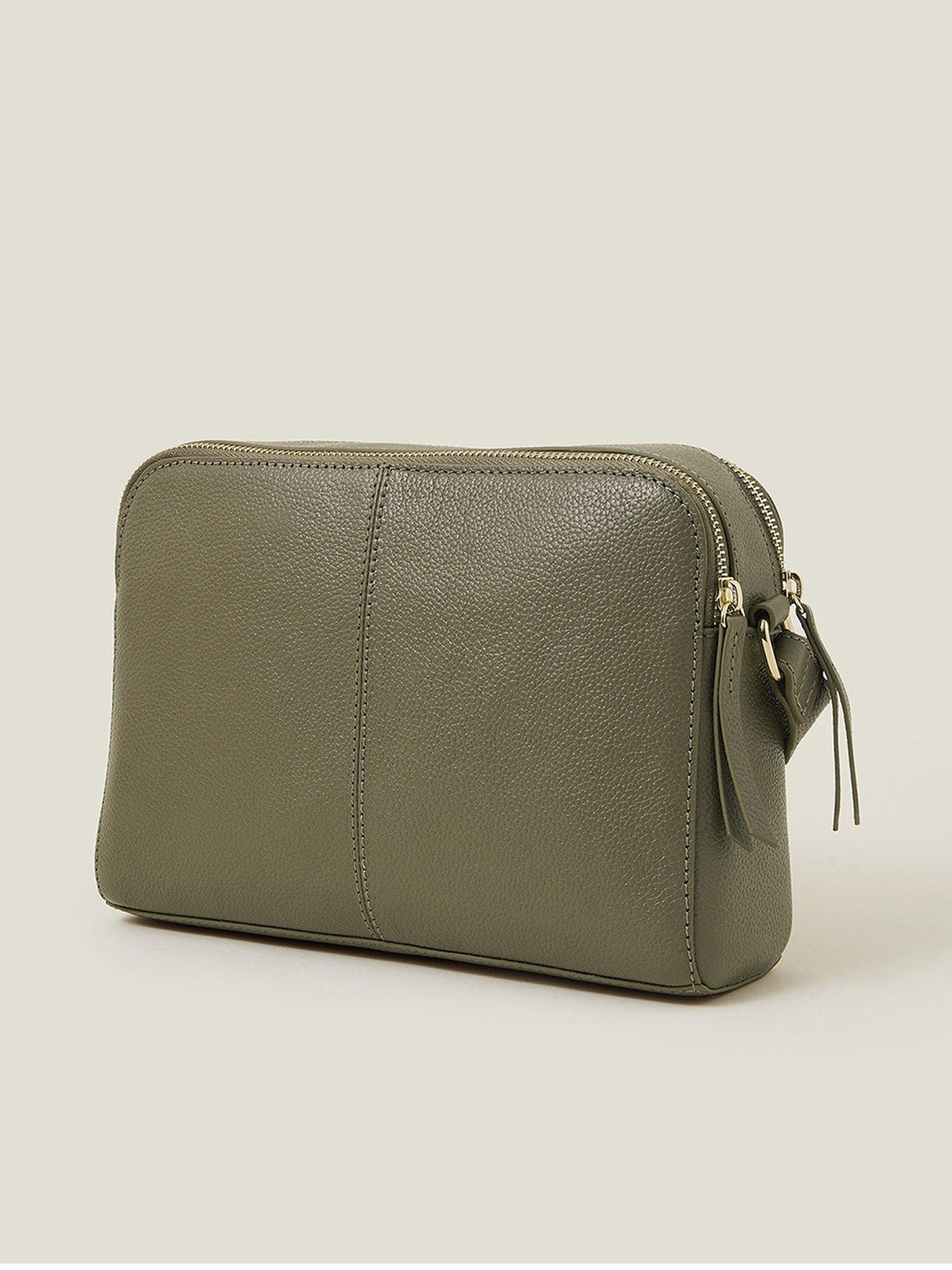  image of accessorize-leather-double-zip-cross-body-khaki