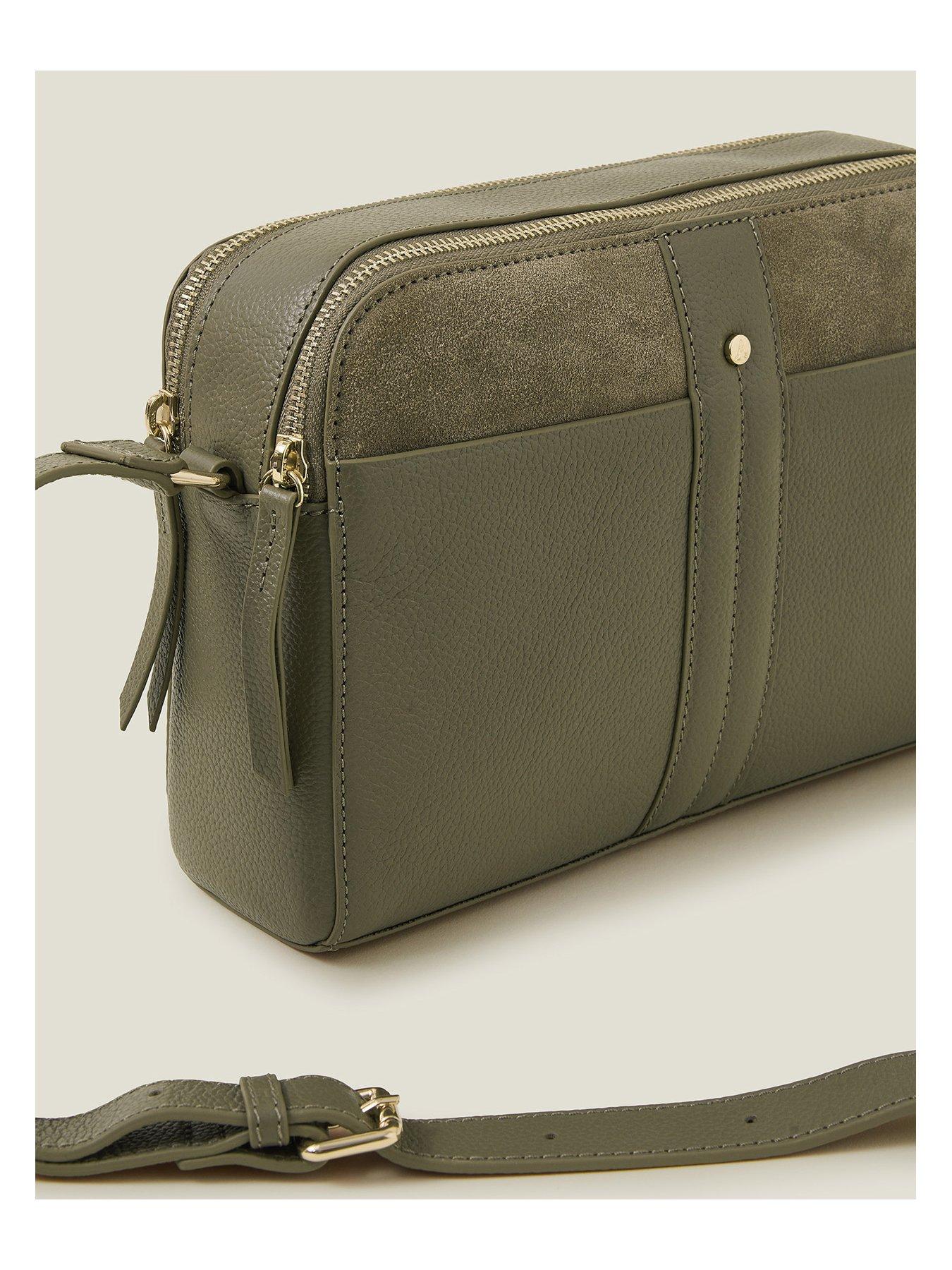  image of accessorize-leather-double-zip-cross-body-khaki