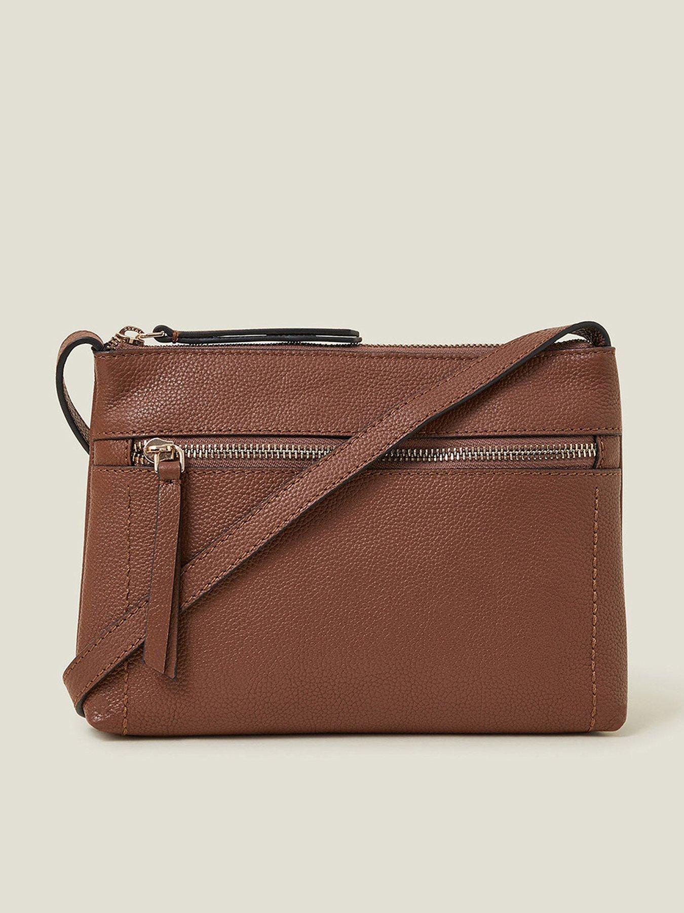  image of accessorize-leather-zip-cross-body-tan