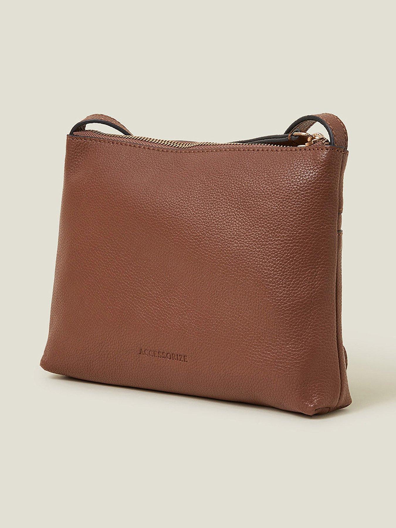  image of accessorize-leather-zip-cross-body-tan