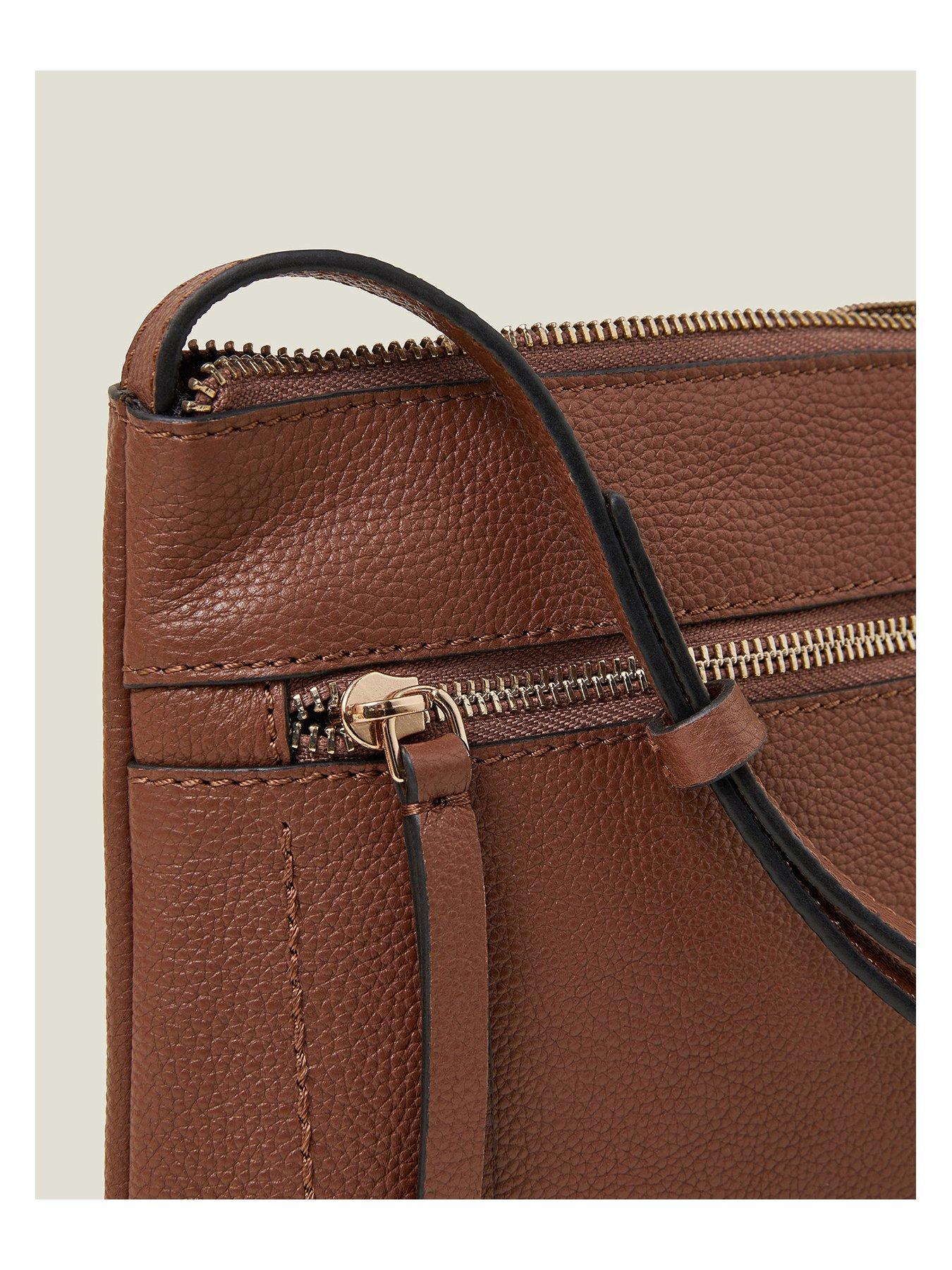  image of accessorize-leather-zip-cross-body-tan