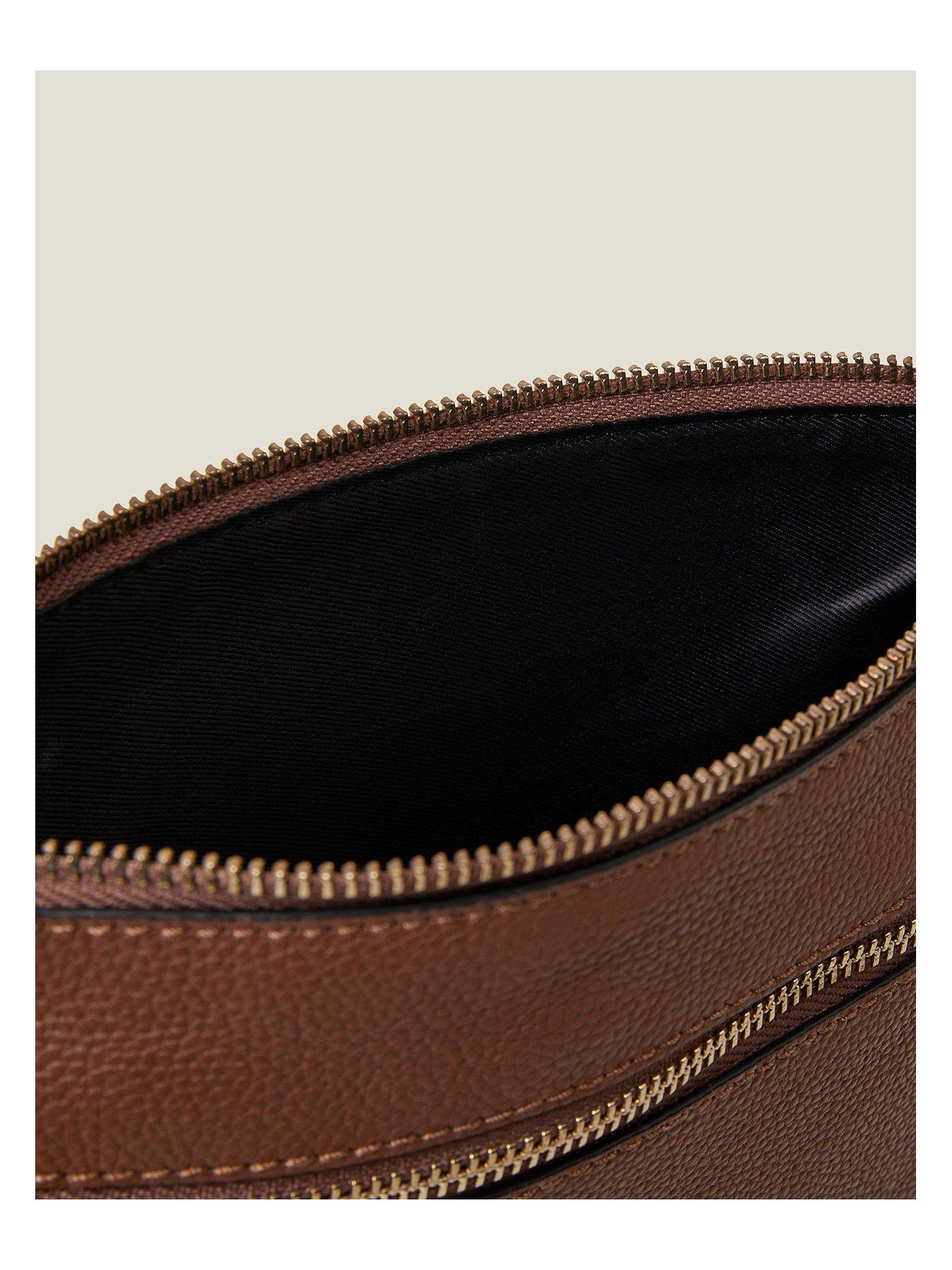  image of accessorize-leather-zip-cross-body-tan
