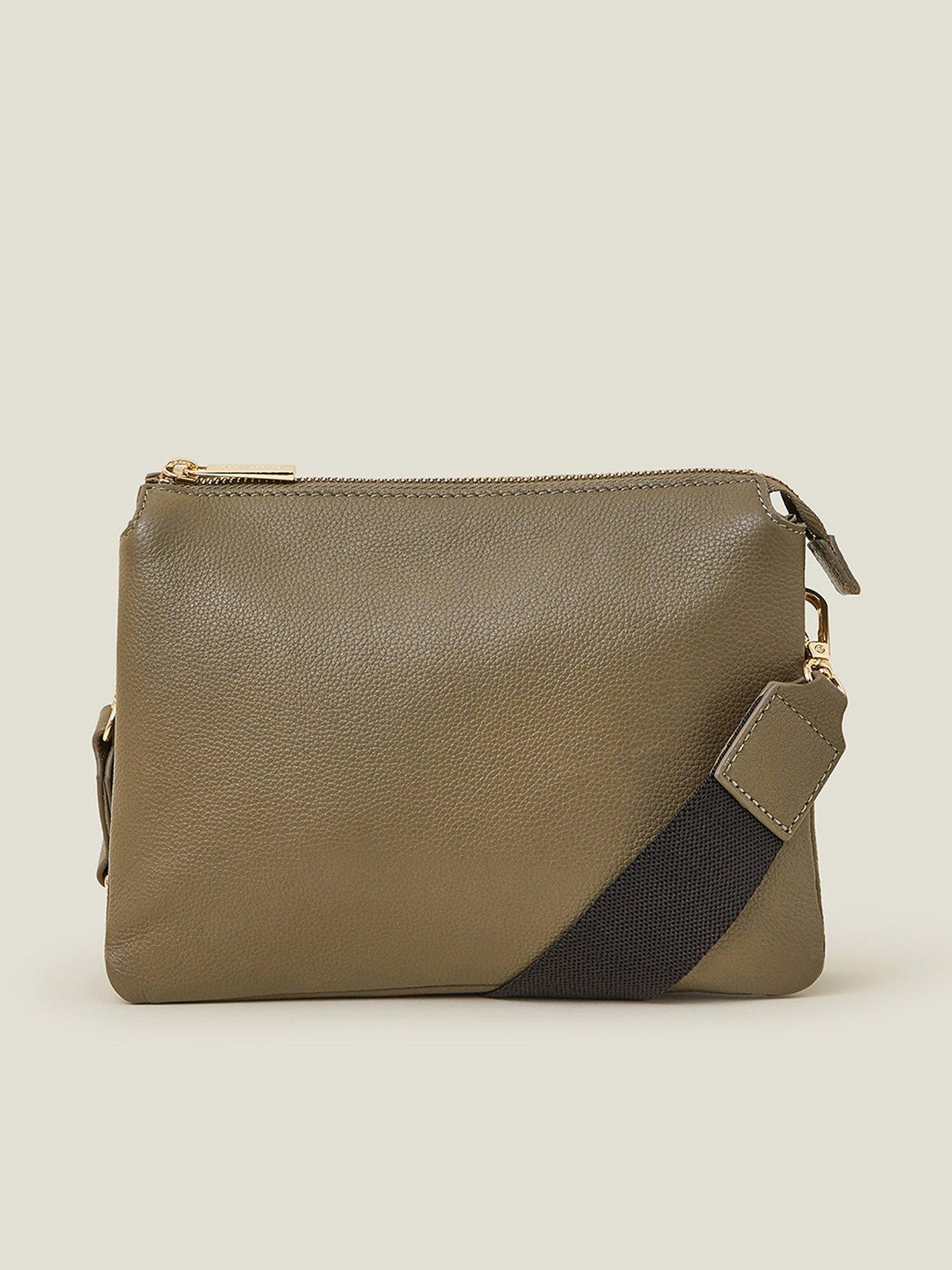 undefined Leather Double Pouch Cross Body Bag - Khaki