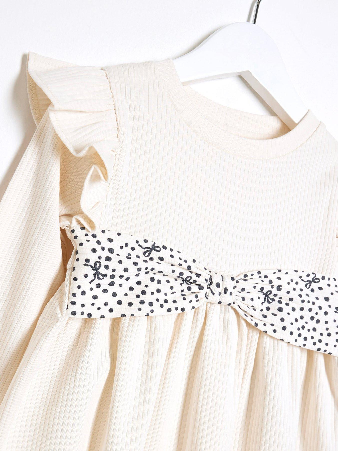  image of river-island-mini-mini-girls-bow-ribbed-peplum-top-set-cream