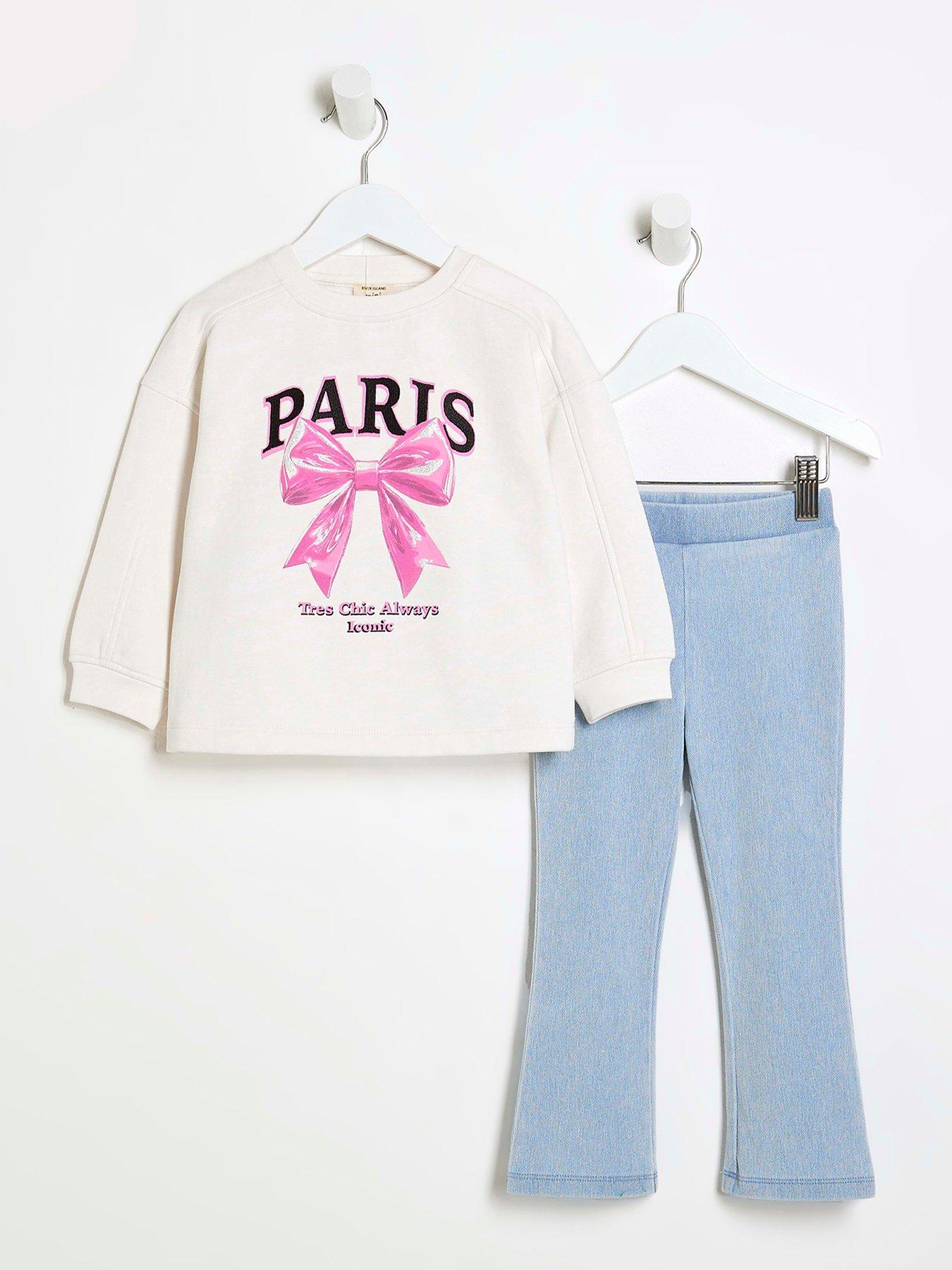 river-island-mini-mini-girls-paris-bow-sweatshirt-set-ecru